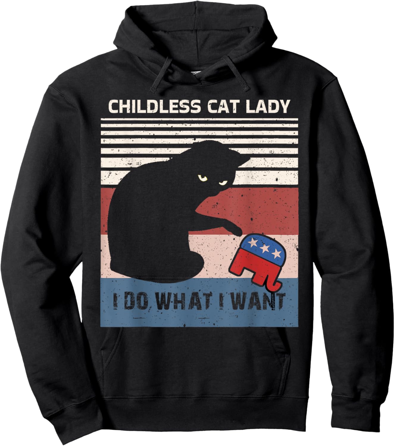 Childless Cat Lady For Kamala Harris Funny Cat ladies Retro Hoodie - Hoodie | Black