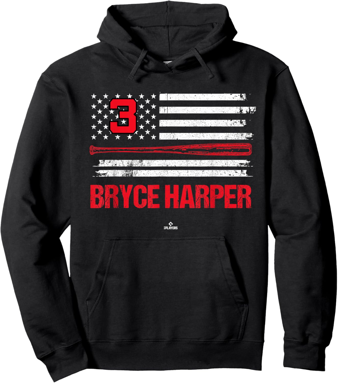 USA Flag Bat Bryce Harper Philadelphia Baseball MLBPA Hoodie - Hoodie | Black
