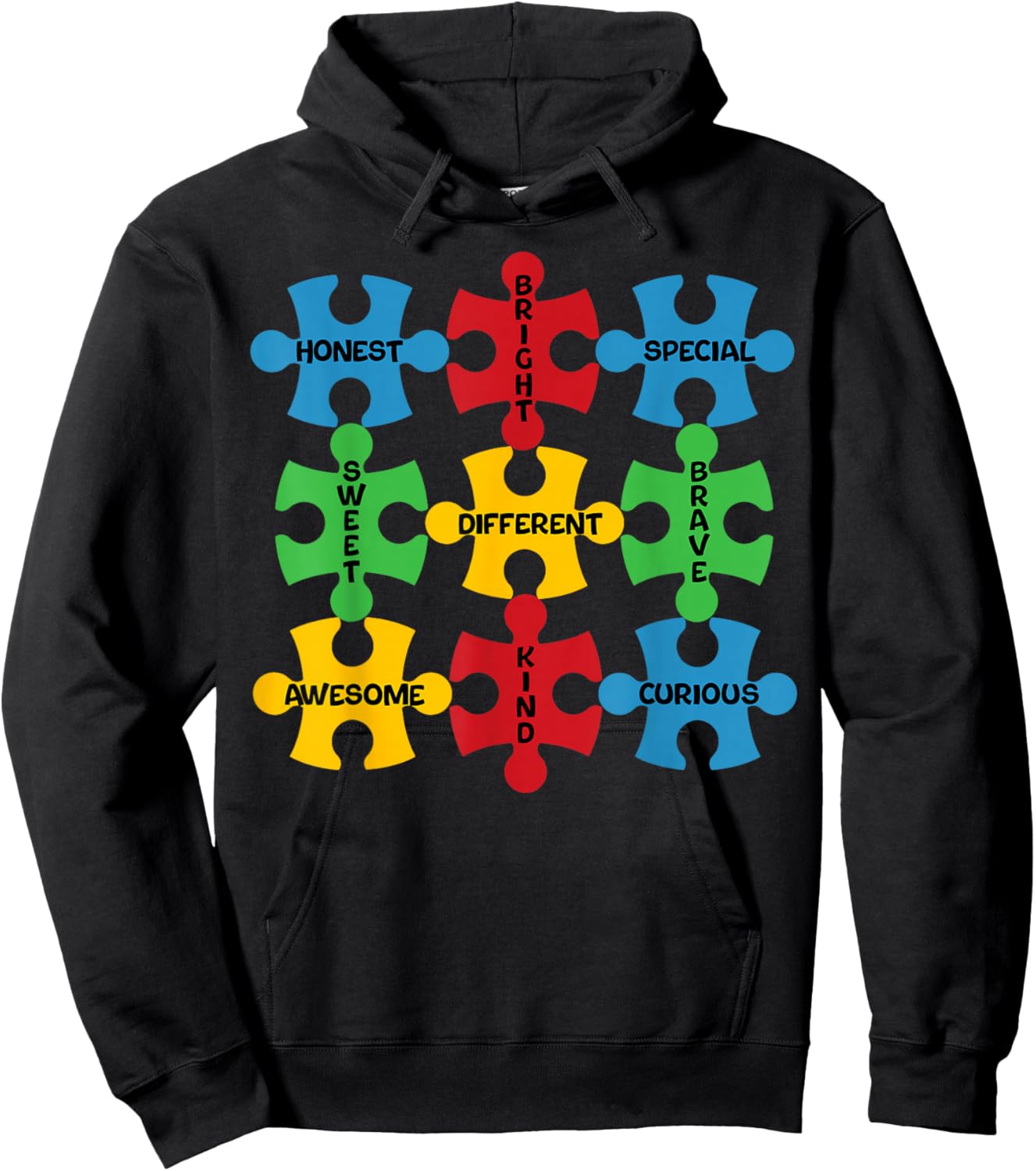 Autism Awareness Advocate Puzzle Pieces Boys Girls Kids Hoodie - Hoodie | Black