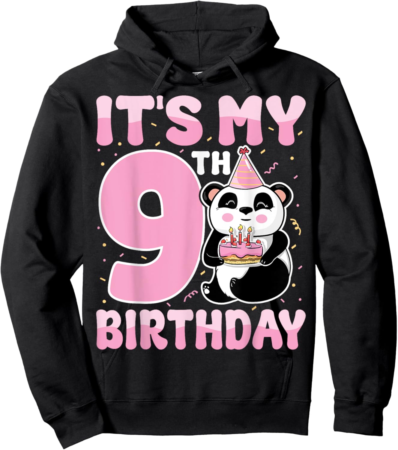 It's My 9th Birthday Cute Animal Panda Lover 9 Years Old Hoodie - Hoodie | Black