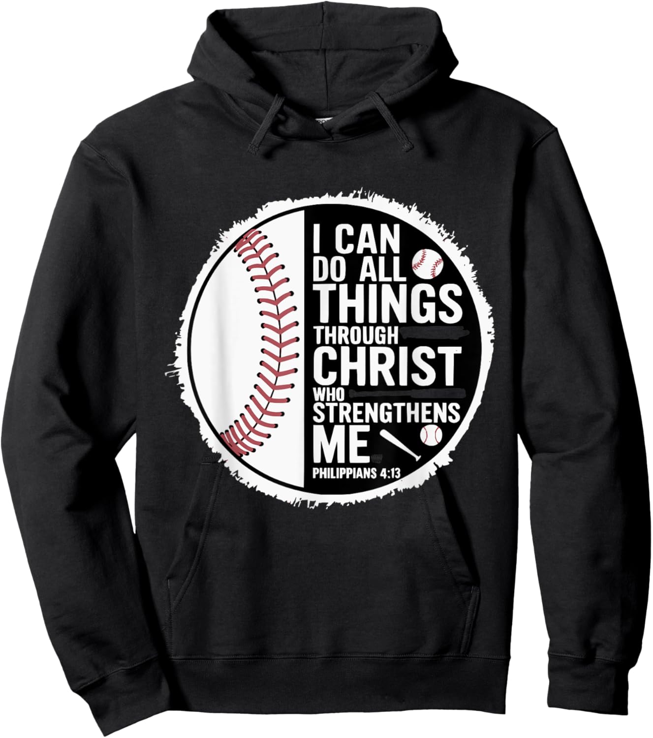 Baseball Player Sports with Christian Bible Verse Theme Hoodie - Hoodie | Black