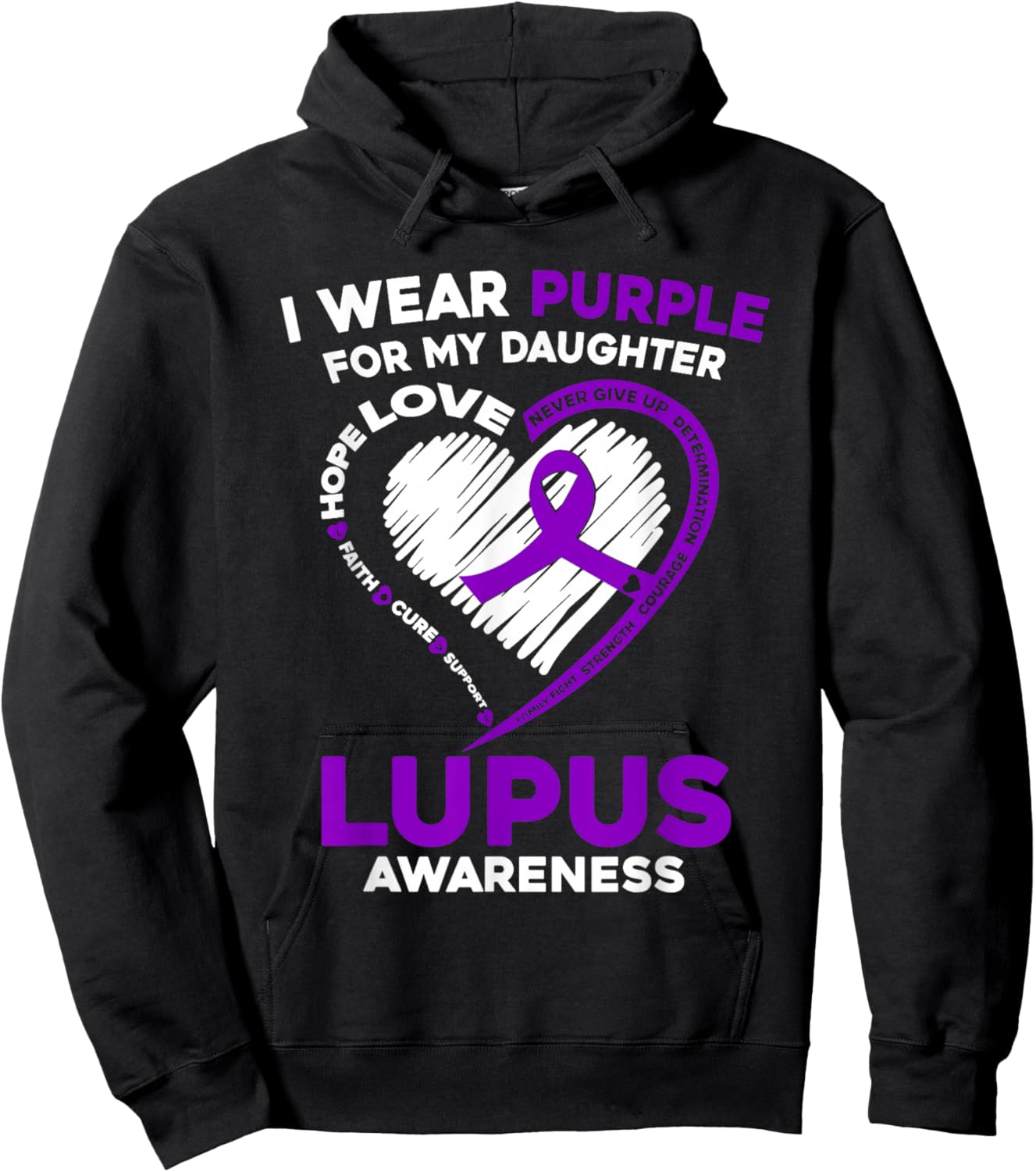 Lupus Awareness I Wear Purple For My Daughter Purple Ribbon Hoodie - Hoodie | Black
