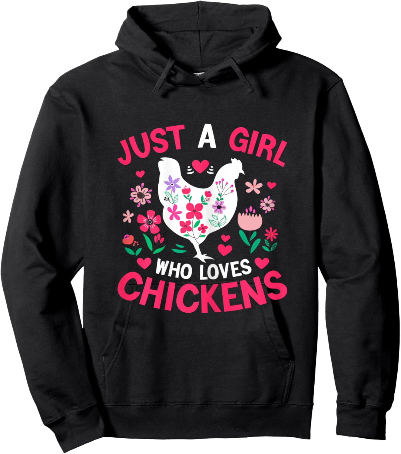 Just a Girl who Loves Chickens Shirt Cute Chicken Kids Women Hoodie - Hoodie | Black