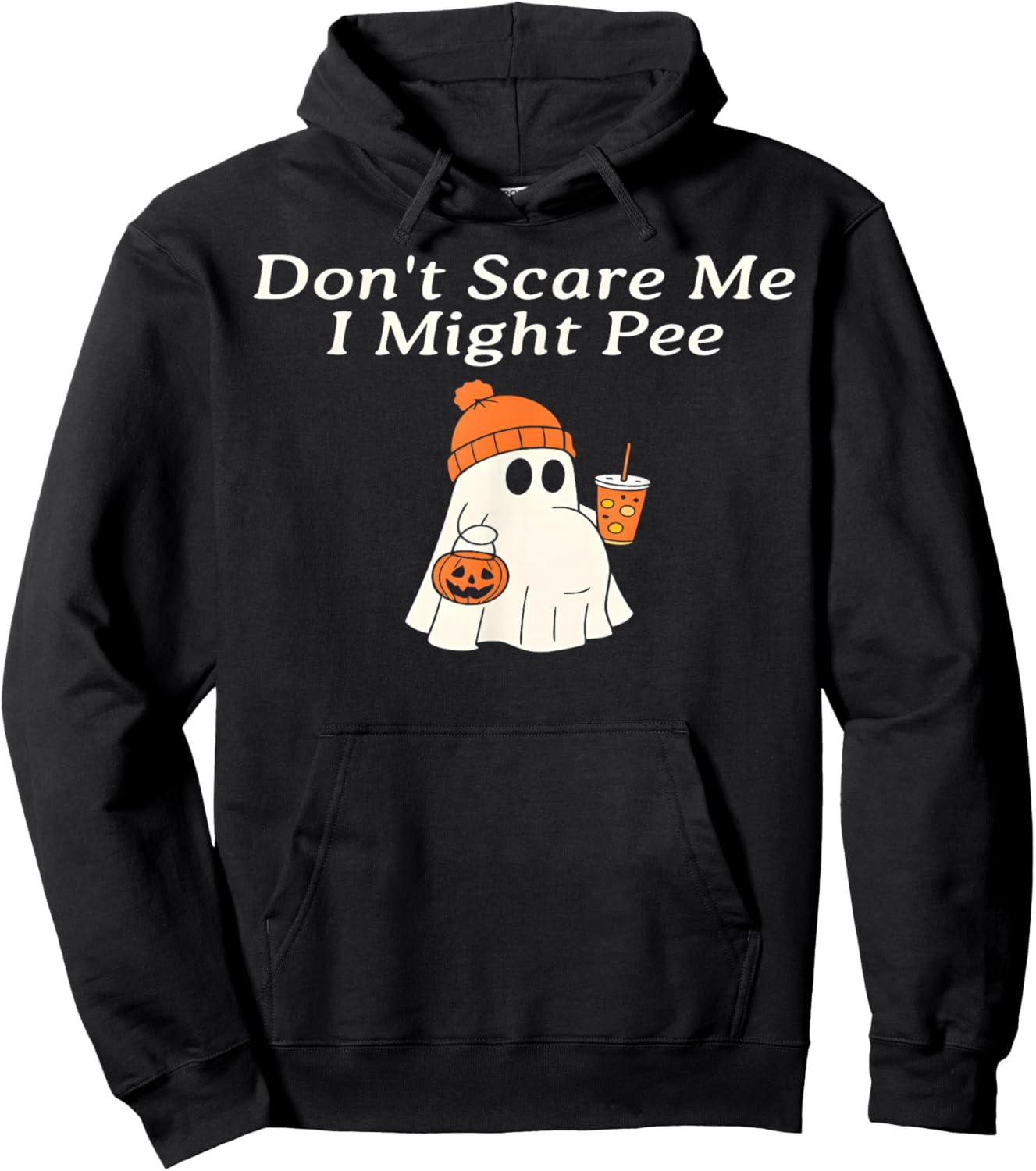 Don't Scare Me I Might Pee Funny Halloween Pregnant Ghost Hoodie - Hoodie | Black