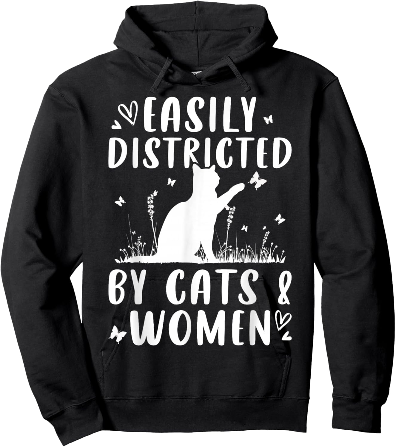 Easily Distracted by Cats and Women Funny Pride Hoodie - Hoodie | Black