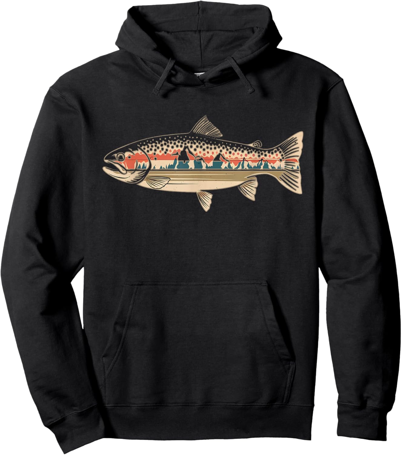 Retro Fish Trout Peach Nature , Black, S Hoodie - Hoodie | Black