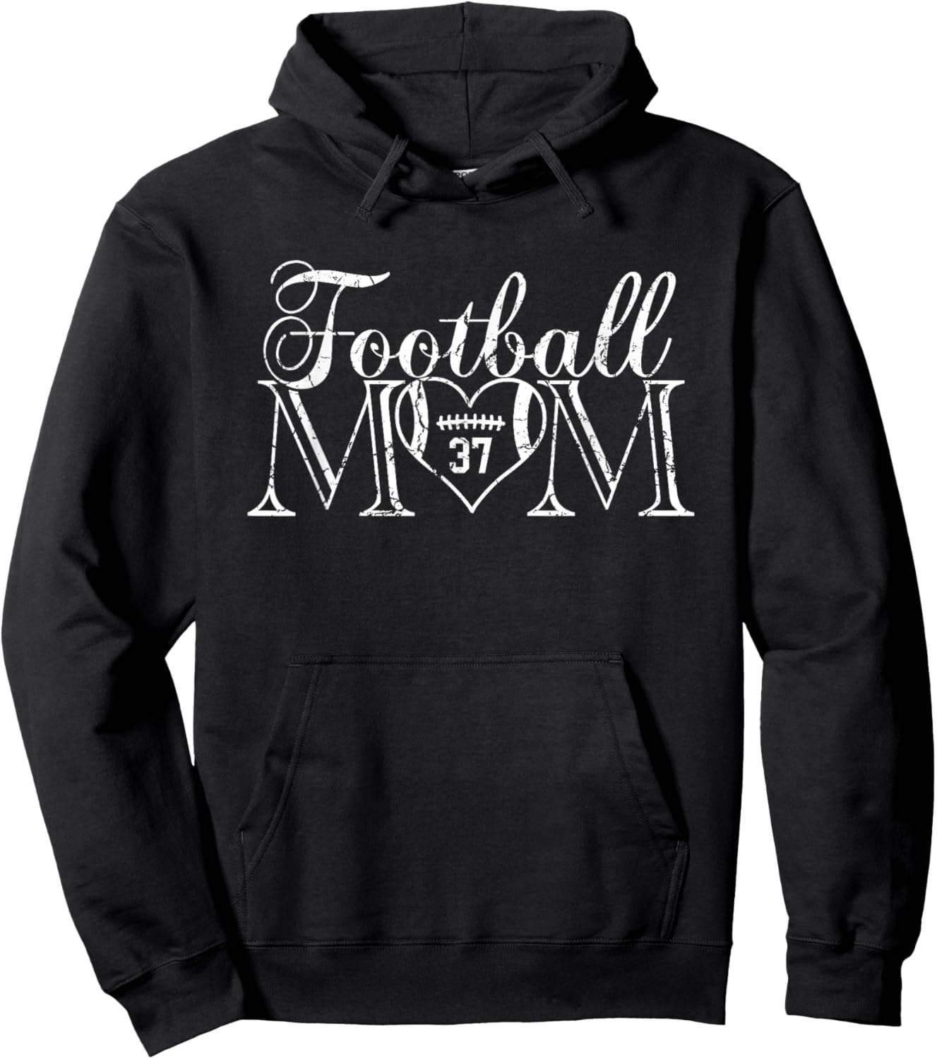 Football Mom Number 37 Football Heart #37 Game Day Hoodie - Hoodie | Black