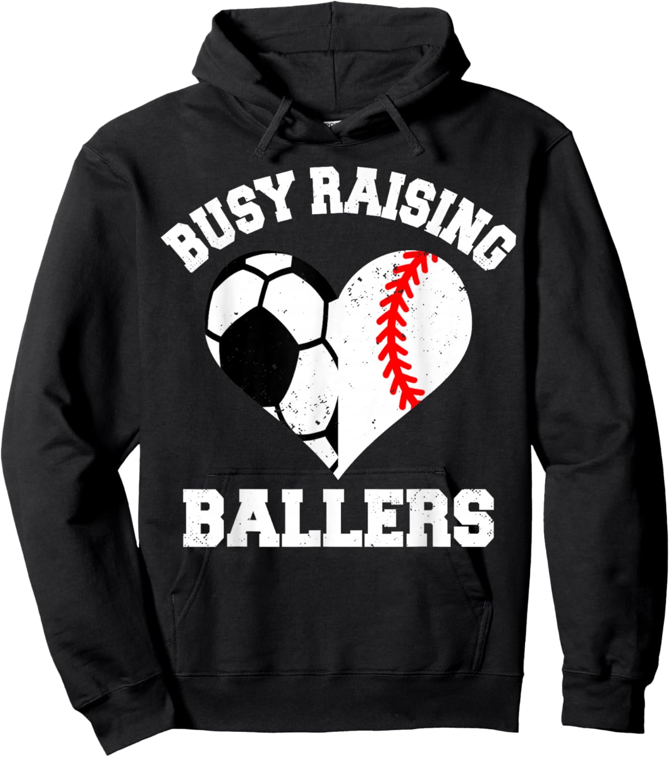Busy Raising Ballers Soccer Baseball Heart Mom Game Day Hoodie - Hoodie | Black