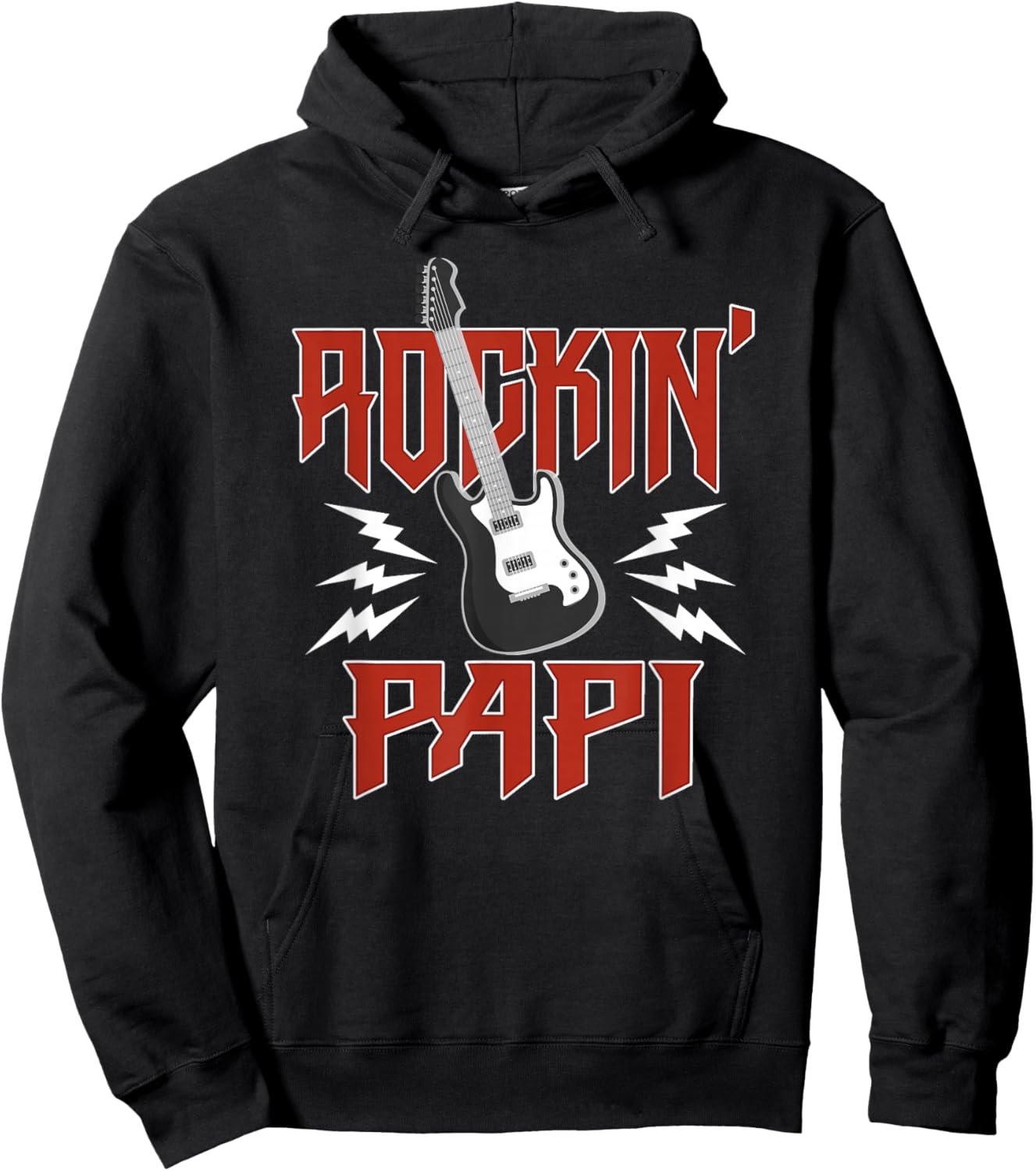 Papi Rockin One Birthday Family Matching Rock Guitar Hoodie - Hoodie | Black