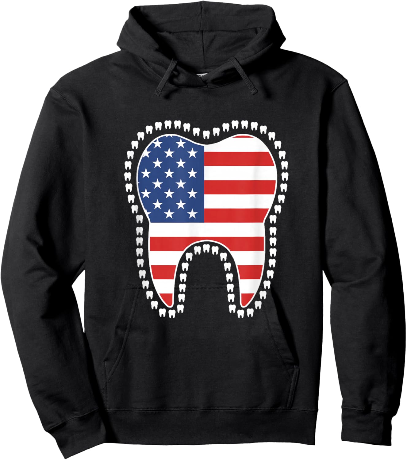 Patriotic Dentist American Flag Tooth Dental 4th Of July USA Hoodie - Hoodie | Black