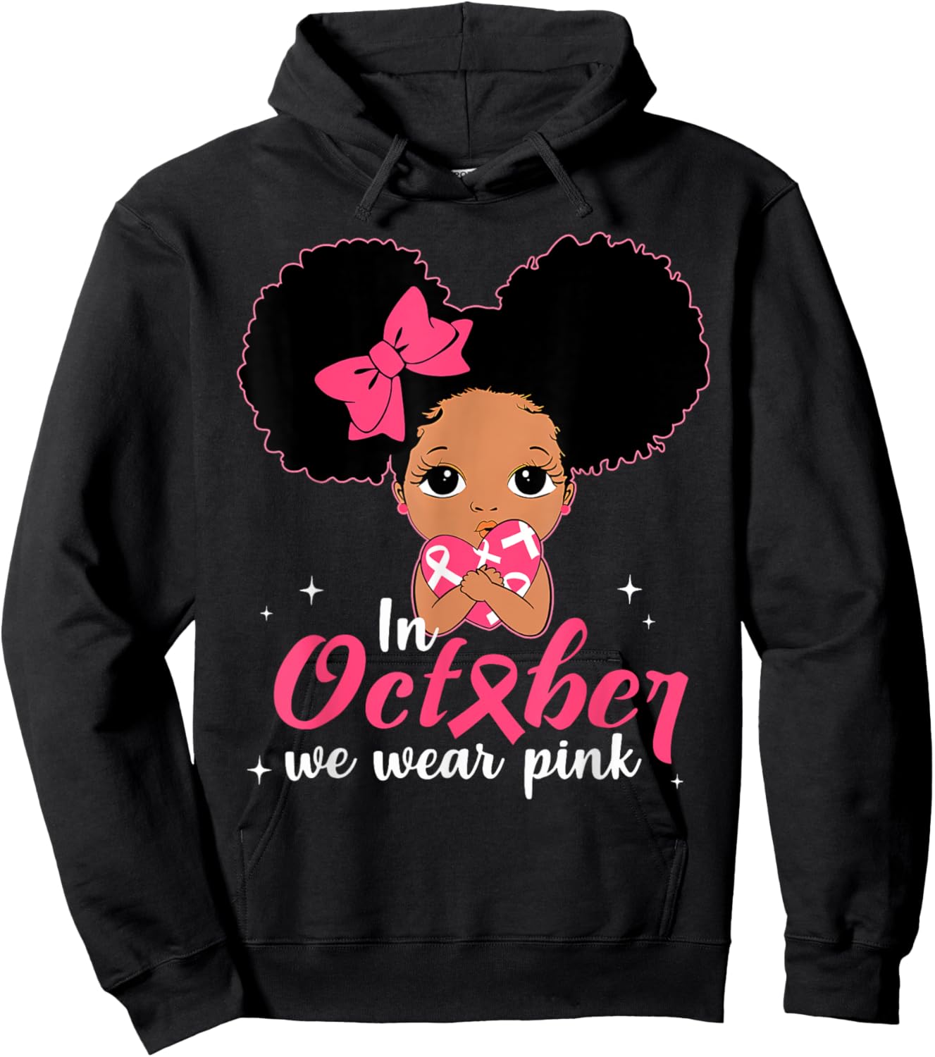 Messy Bun In October We Wear Pink Girls Toddlers Kids Hoodie - Hoodie | Black