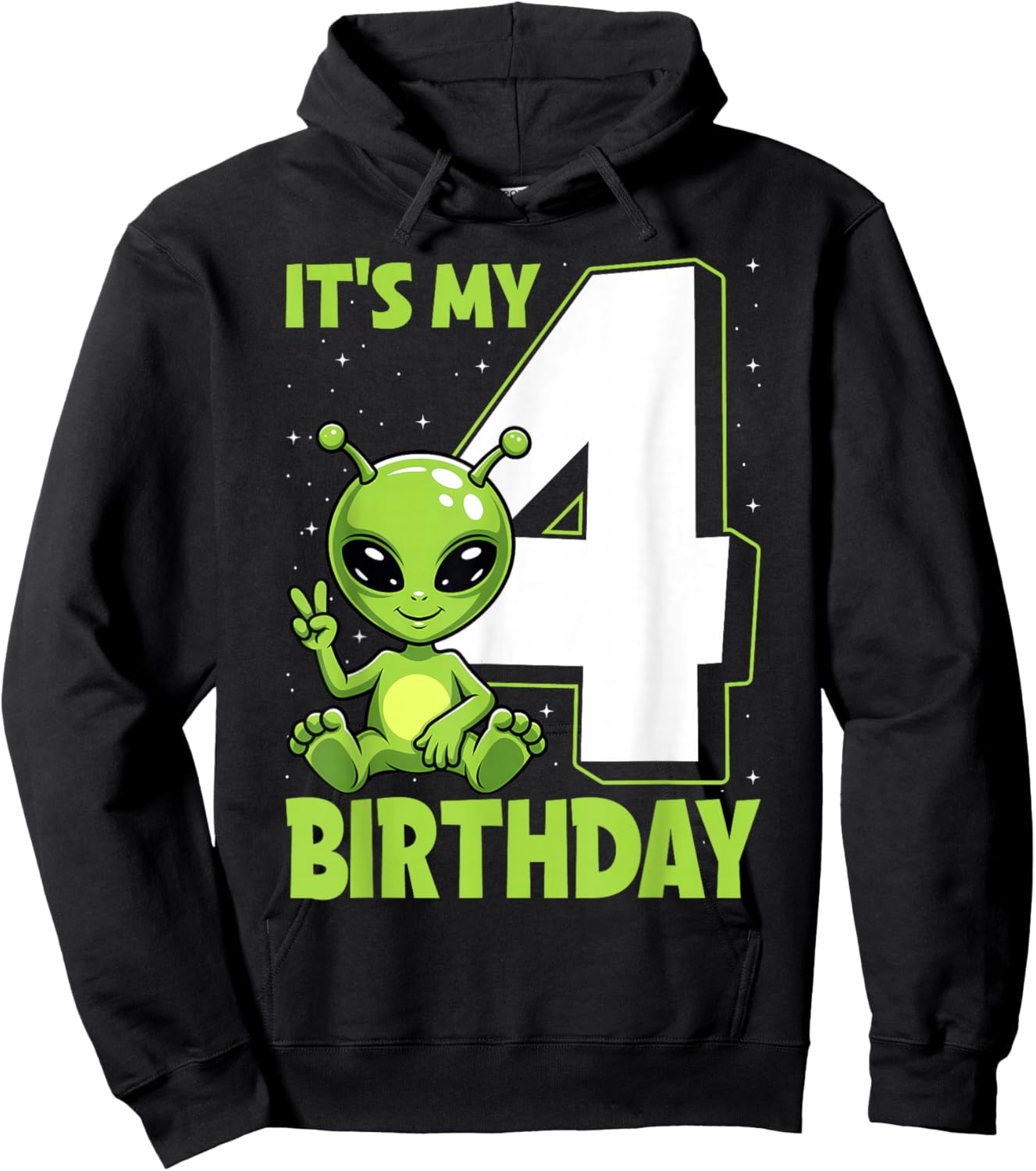 Kids Alien 4 Years Old Boy Girls 4th Birthday Hoodie - Hoodie | Black