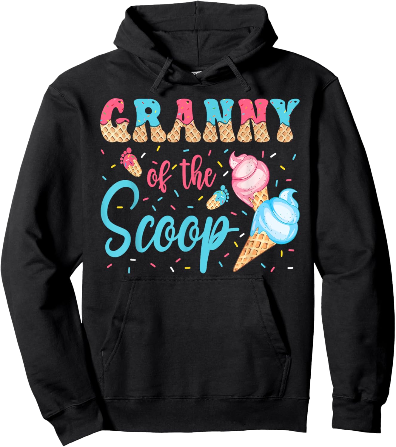 Granny Of The Scoop Ice Cream Gender Reveal Baby Shower Hoodie - Hoodie | Black