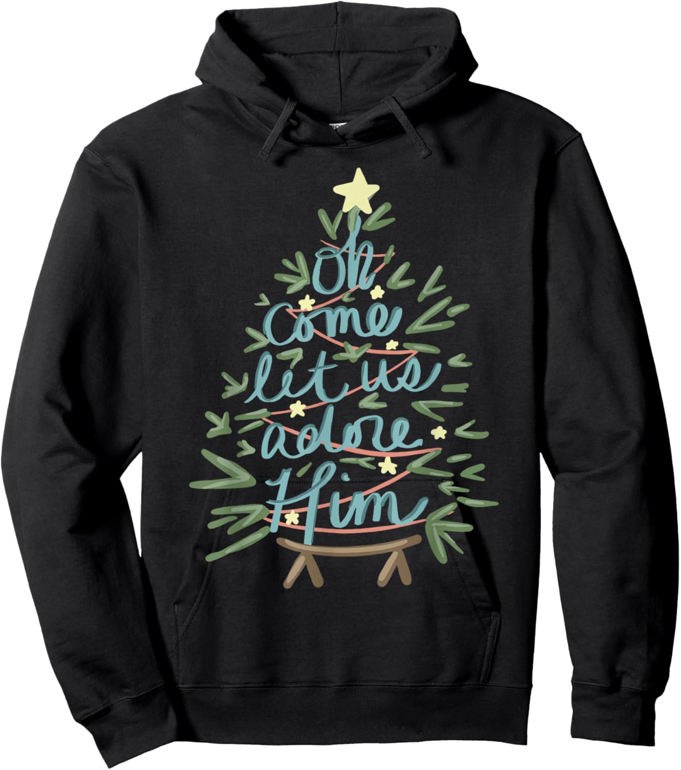 Oh Come Let Us Adore Him Christian Jesus Christmas Pajamas Hoodie - Hoodie | Black