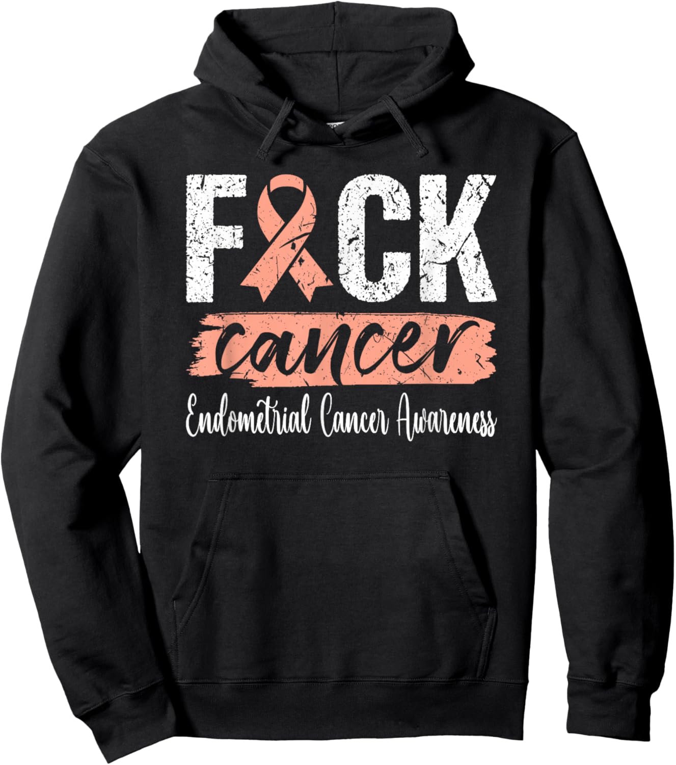 Endometrial Cancer Peach Ribbon Uterine Fuck Cancer Hoodie - Hoodie | Black