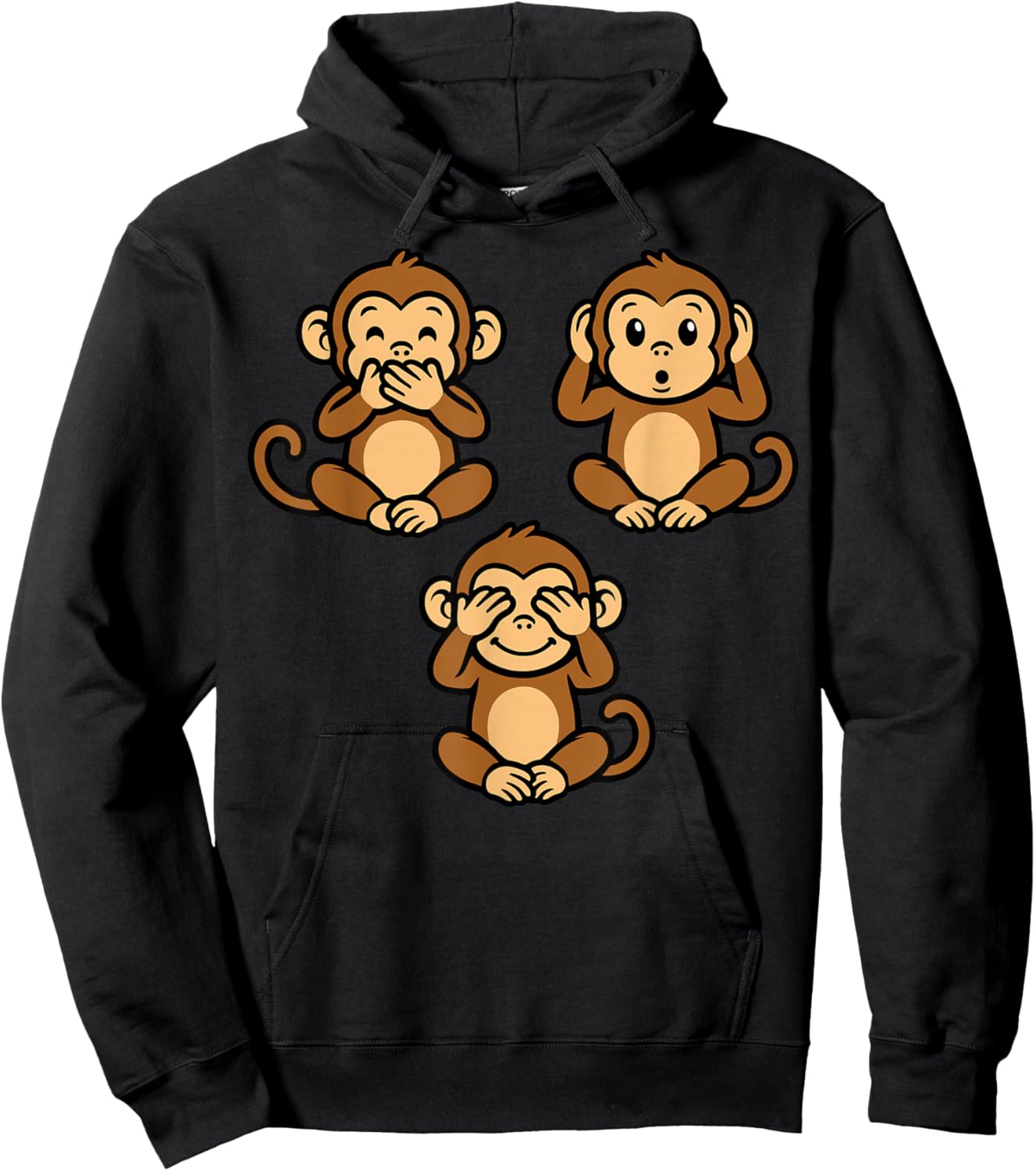 Three Wise Monkeys | Cute Chibi - Speak Hear See No Evil Hoodie - Hoodie | Black