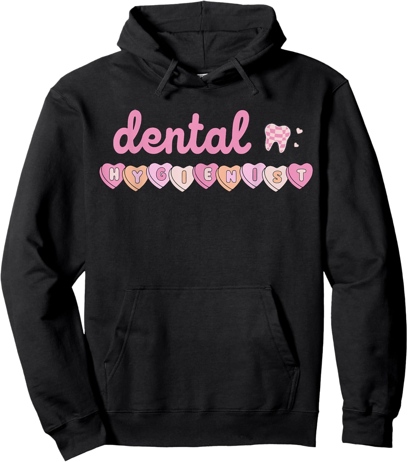Dental Hygienist Valentines Day Dentist Tooth Squad Hearts Hoodie - Hoodie | Black