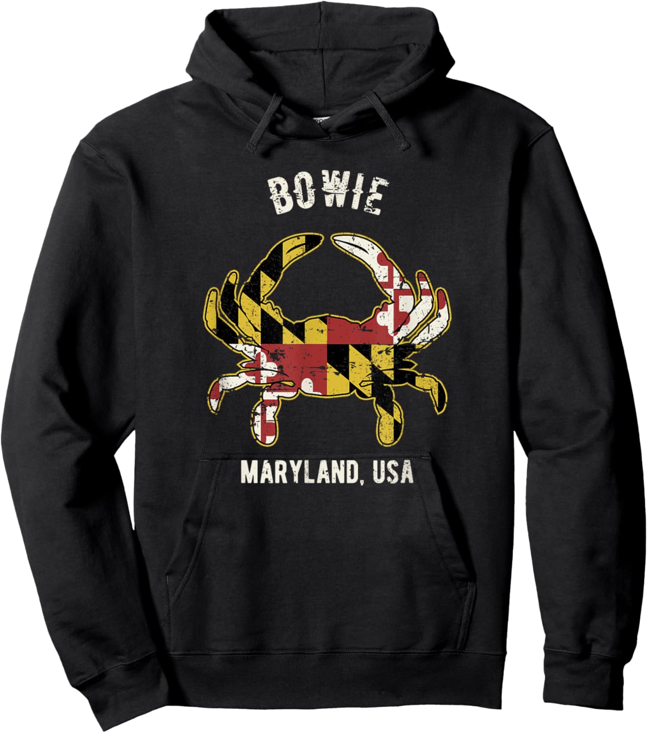 Bowie Maryland USA Crab Vintage Distressed Style Design Hoodie - Hoodie | Black