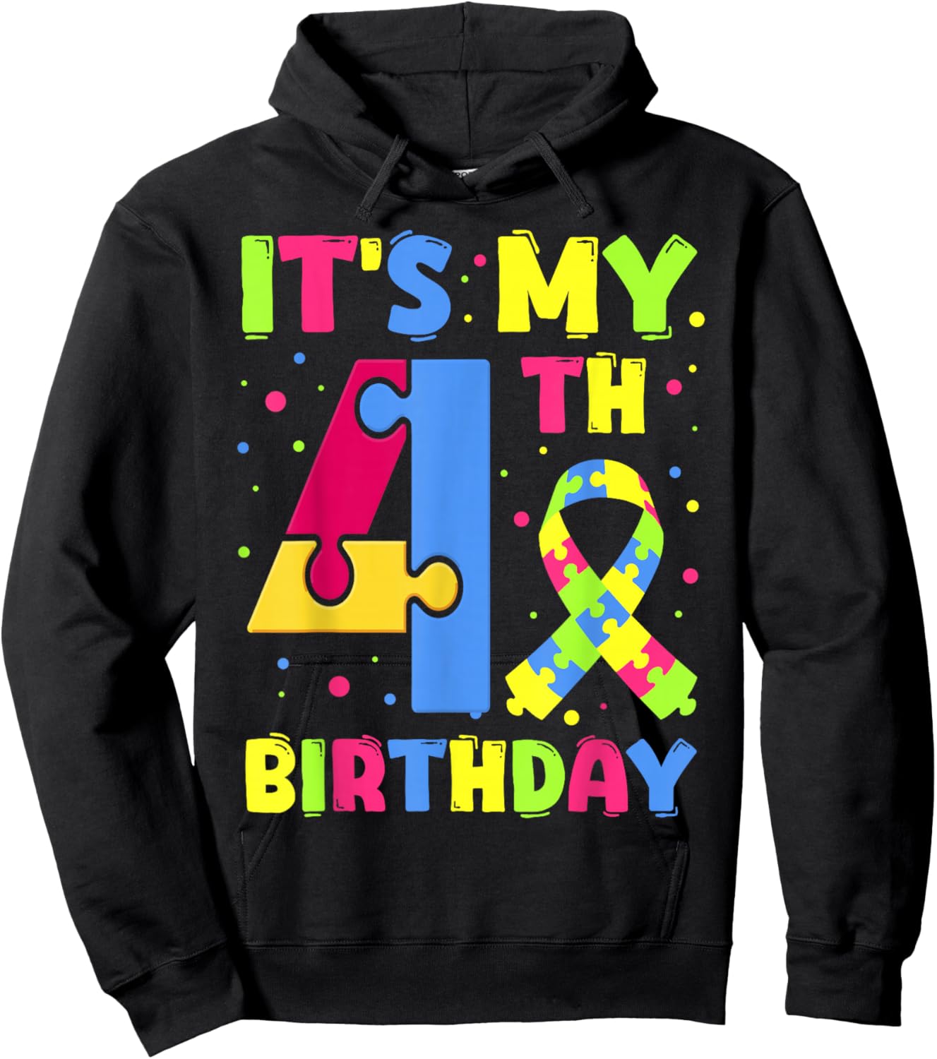 It's My 4th Birthday Autism Awareness 4 Years Old Hoodie - Hoodie | Black