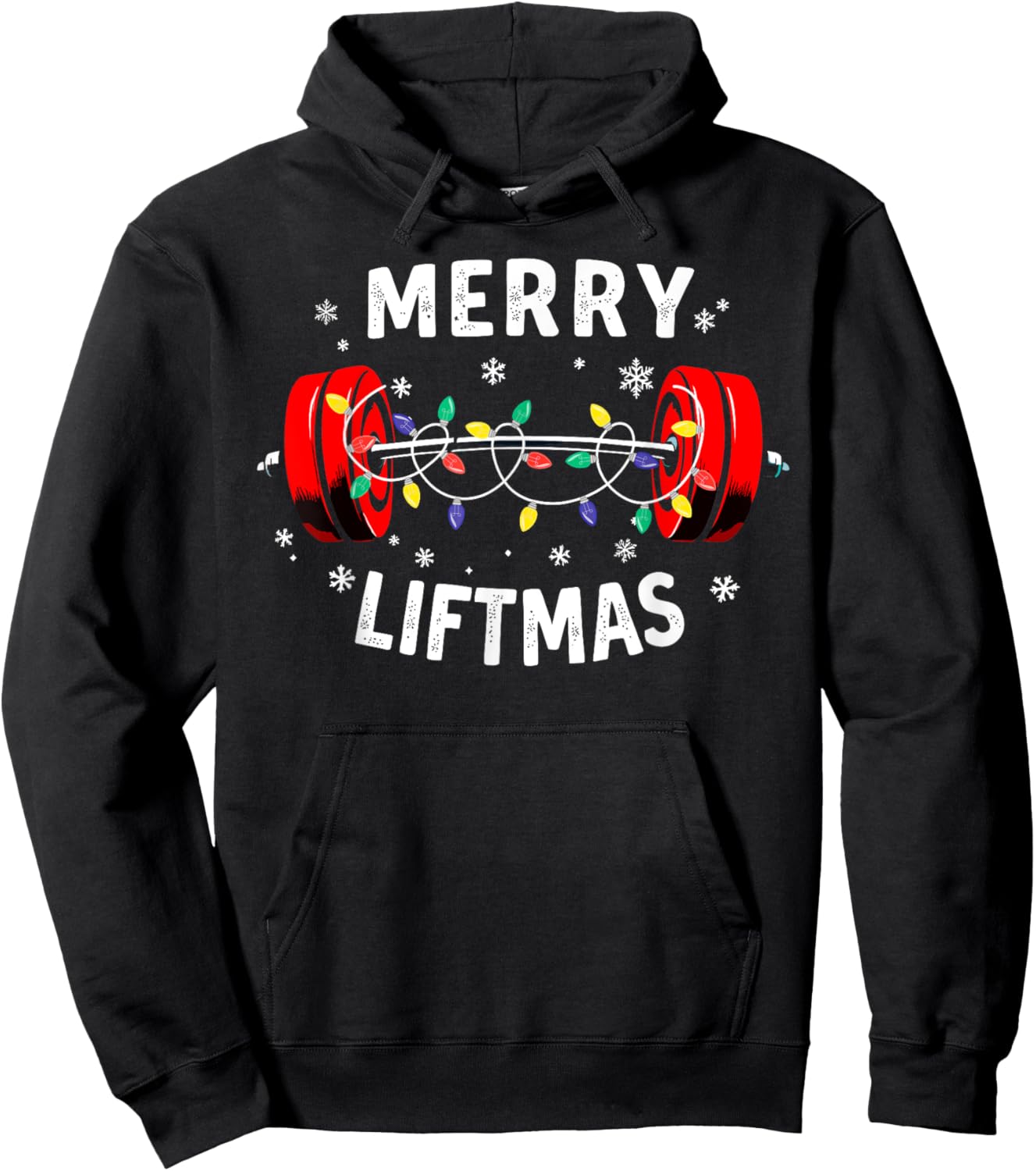 Merry Liftmas Barbell Christmas Tree Lights Weightlifting Hoodie - Hoodie | Black