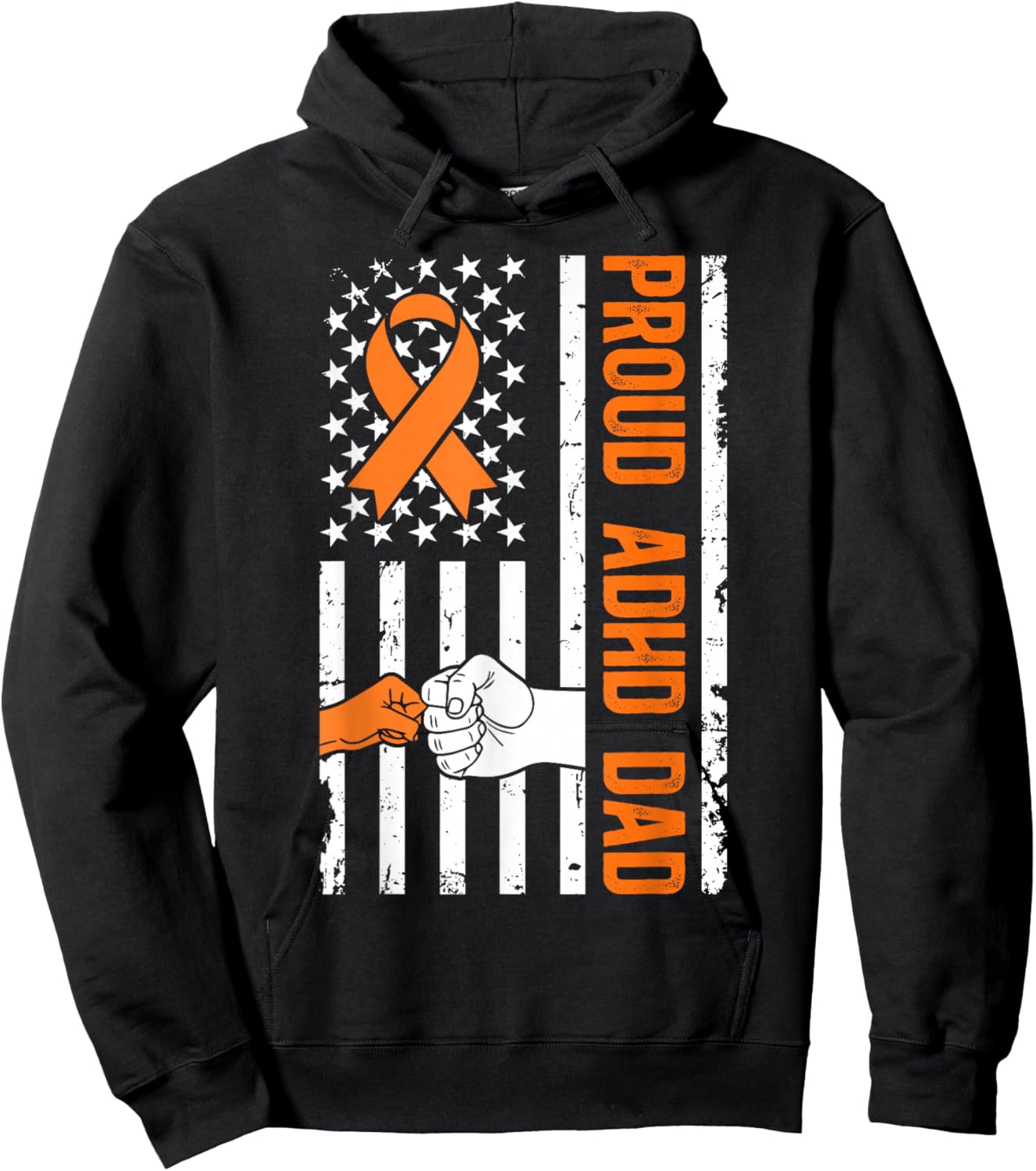 Proud ADHD Dad of an ADHD Warrior US Flag ADHD Awareness Hoodie - Hoodie | Black