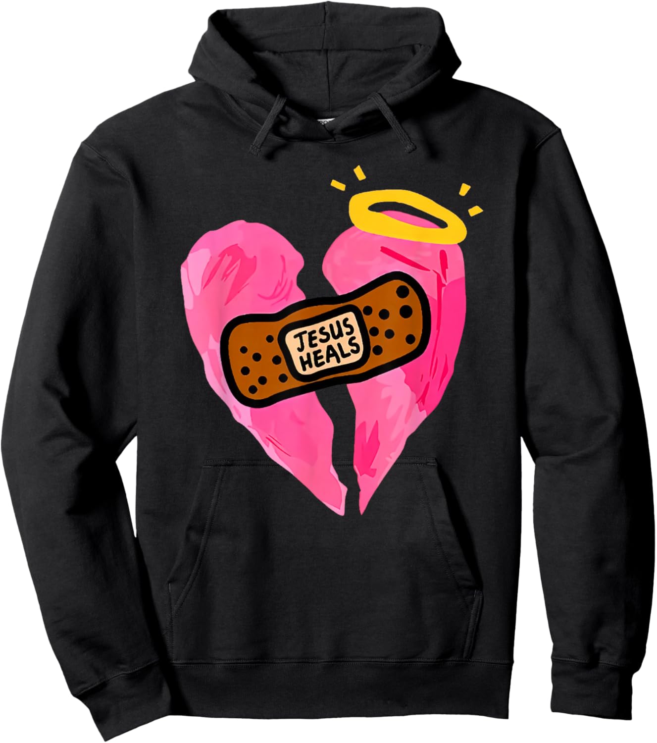 Jesus Heals Broken Heart Print Bandages Bandaids Hoodie - Hoodie | Black