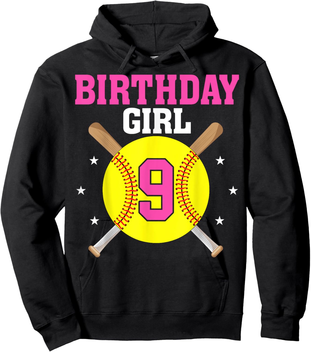 9th Birthday Party Softball Player Birthday Girl 9 Years Old Hoodie - Hoodie | Black