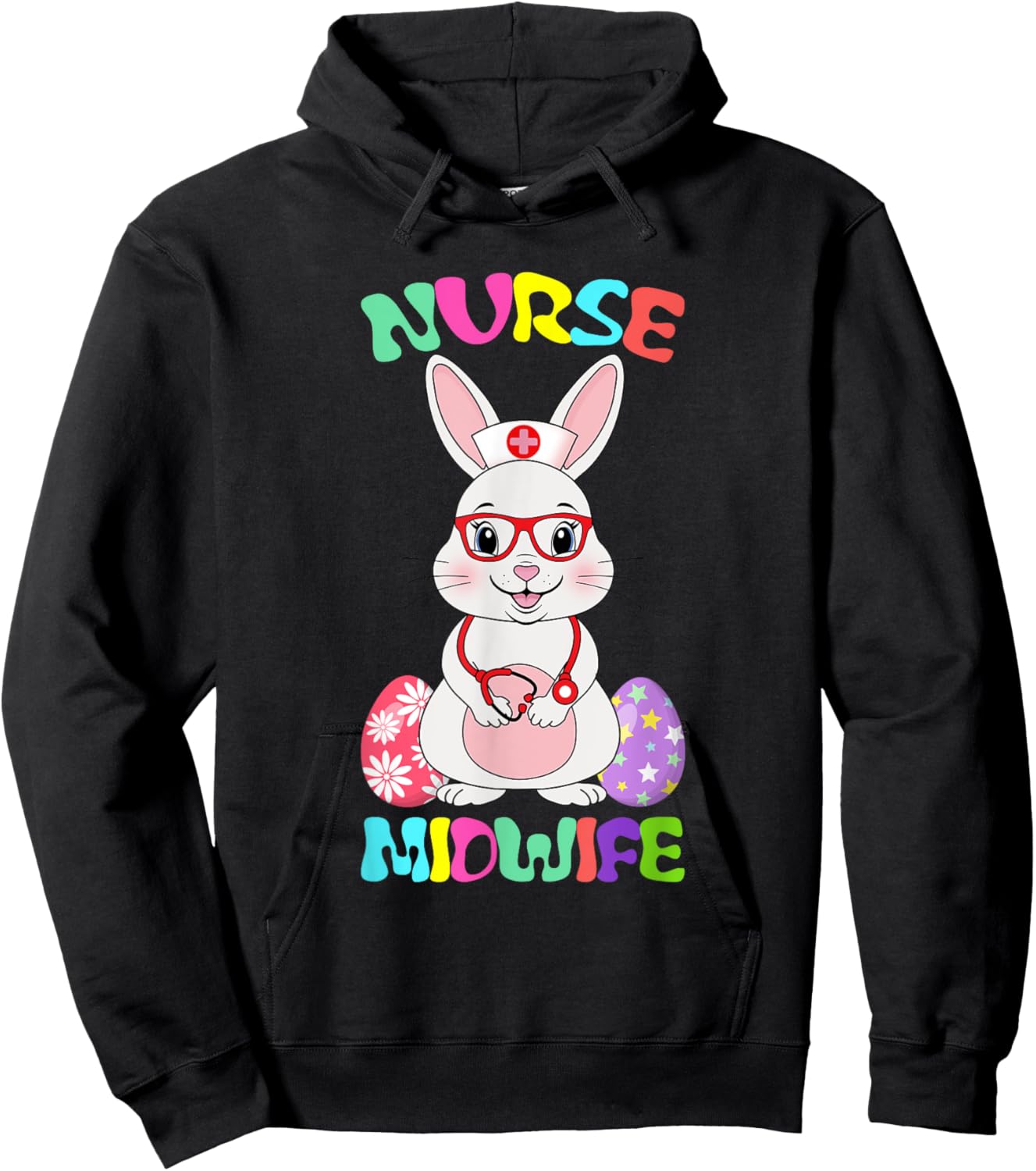 Nurse Midwife Bunny Easter Day Stethoscope Glasses Rabbit Hoodie - Hoodie | Black
