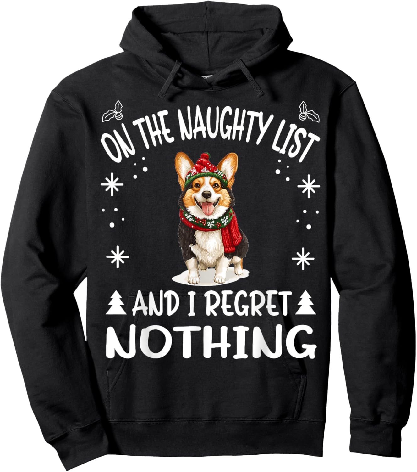 Cute Cardigan Welsh Corgi Dog Christmas On The Naughty List Hoodie - Hoodie | Black