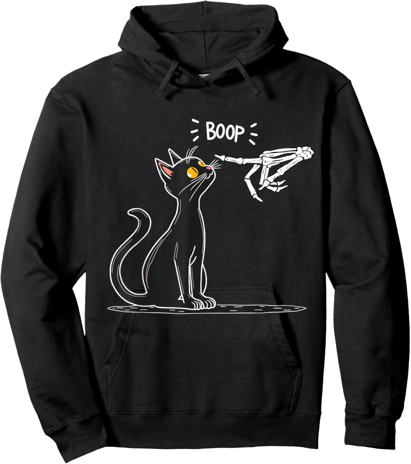 Black Cat Skeleton Hand Boop Halloween Hoodie - Hoodie | Black
