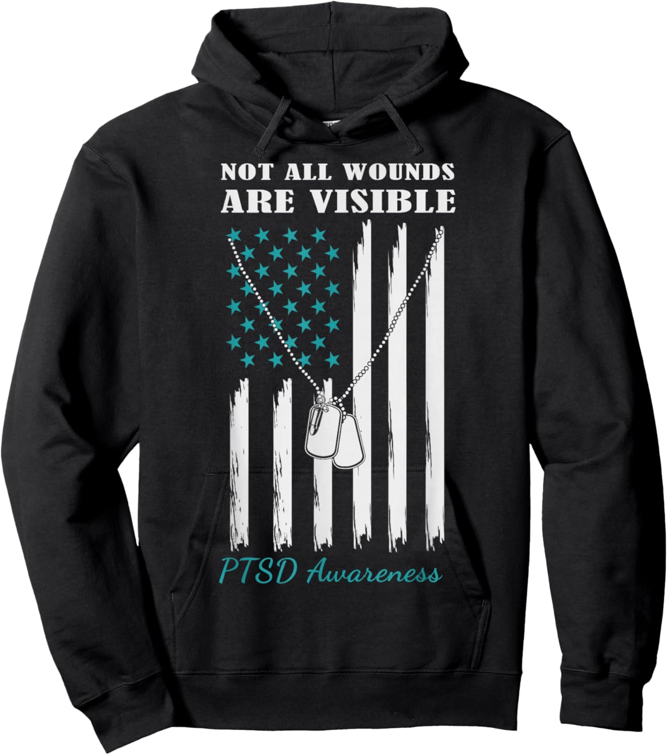 Not All Wounds are Visible USA Flag PTSD Awareness Hoodie - Hoodie | Black