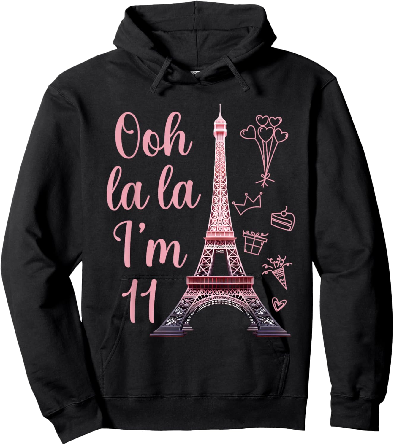 Paris 11th Birthday Eiffel Tower 11 Years Old Cute Girl Hoodie - Hoodie | Black