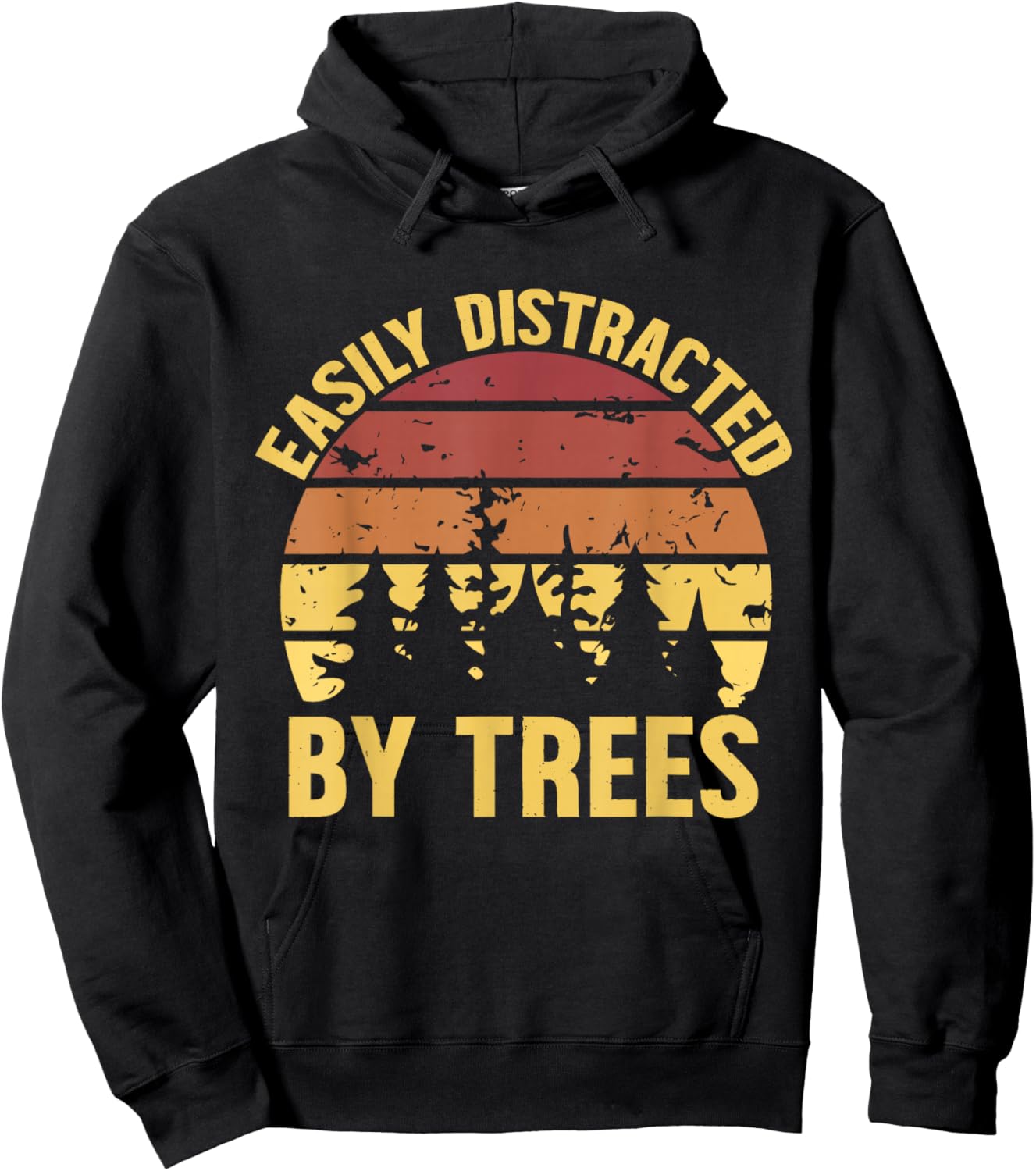 Retro Easily Distracted By Trees Lovers Funny Planting Hoodie - Hoodie | Black