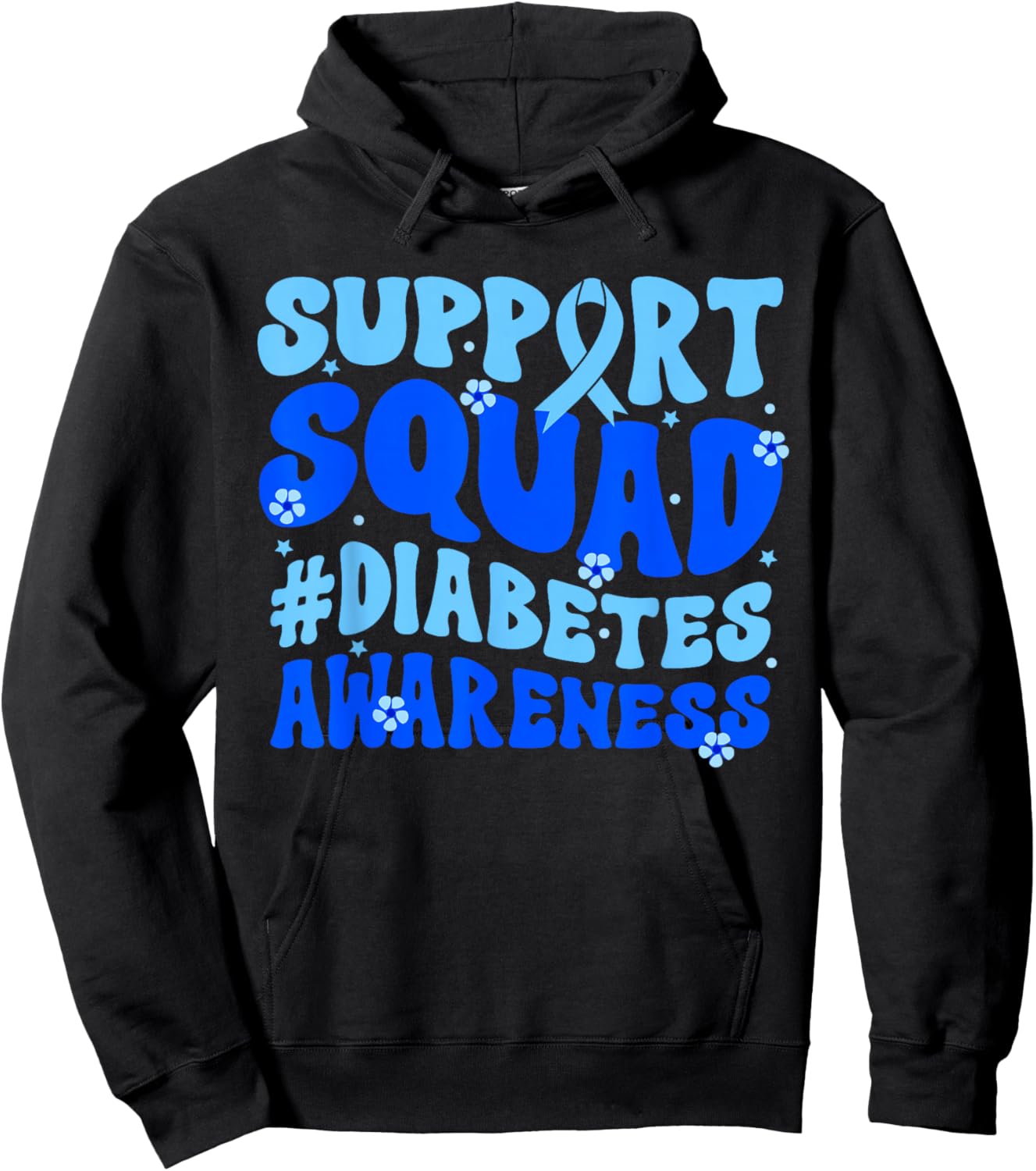 Groovy Support Squad Blue Ribbon Diabetes Awareness Month Hoodie - Hoodie | Black