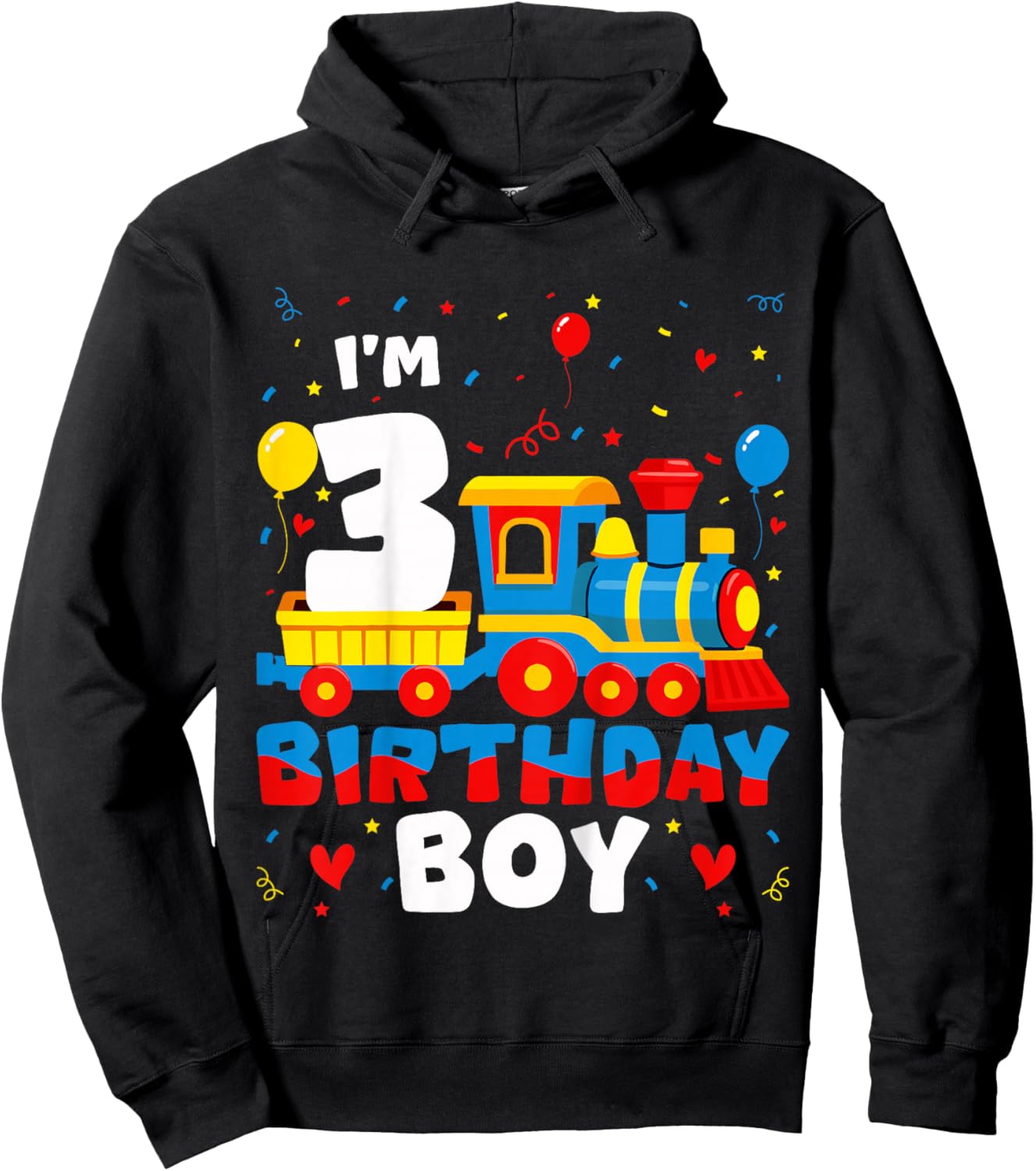 Kids I'm 3 Years Old Train Lover 3rd Birthday Boy Hoodie - Hoodie | Black