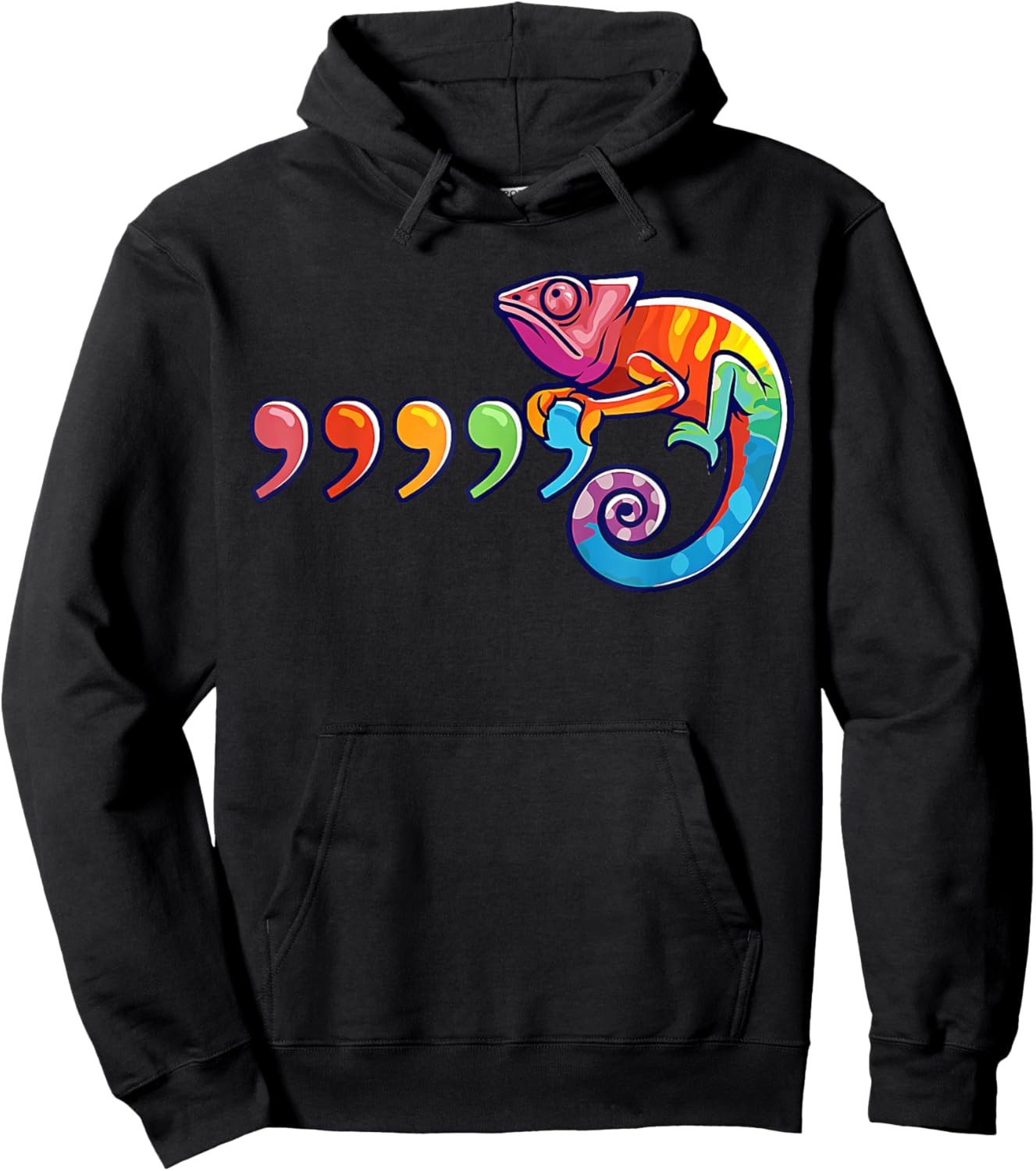 Comma Chameleon Funny 80's Throwback Hoodie - Hoodie | Black