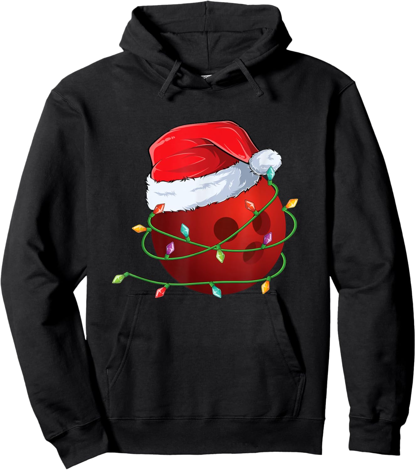 Christmas Bowling ball Santa Hat wrapped in Holiday Lights Hoodie - Hoodie | Black