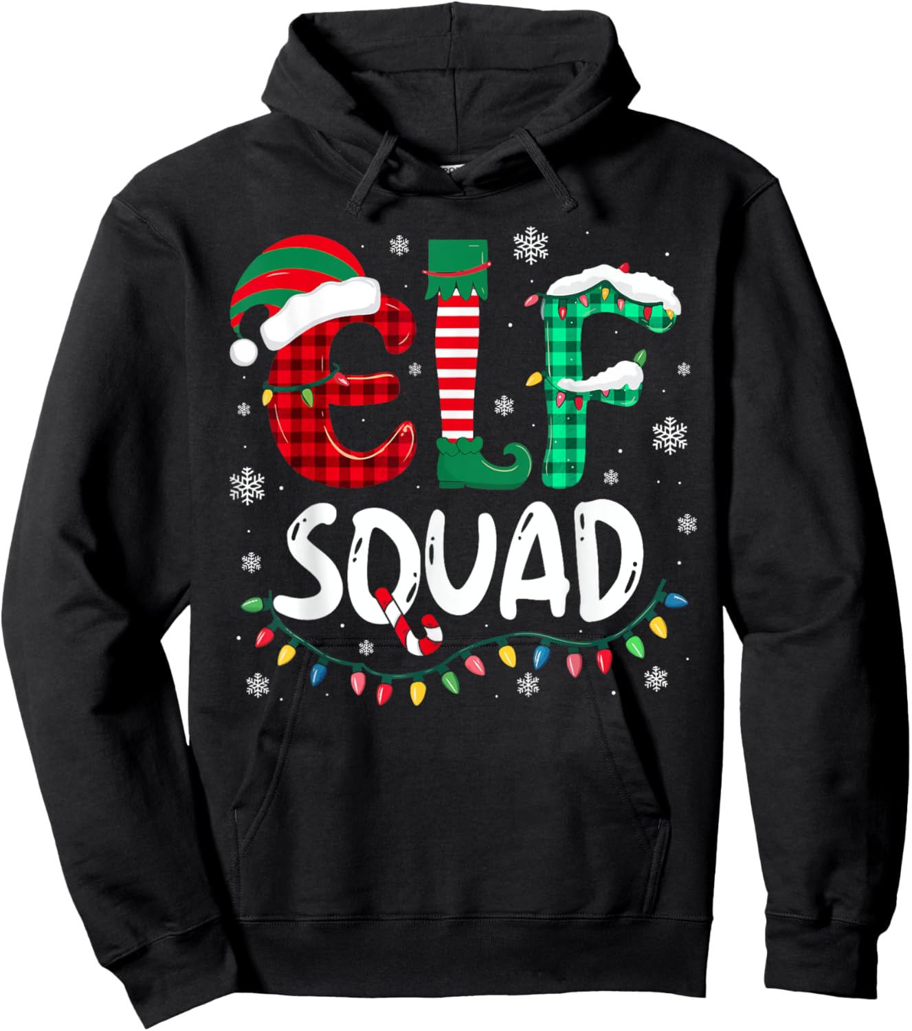 Funny Elf Family Christmas Matching Pajamas Xmas Elf Squad Hoodie - Hoodie | Black