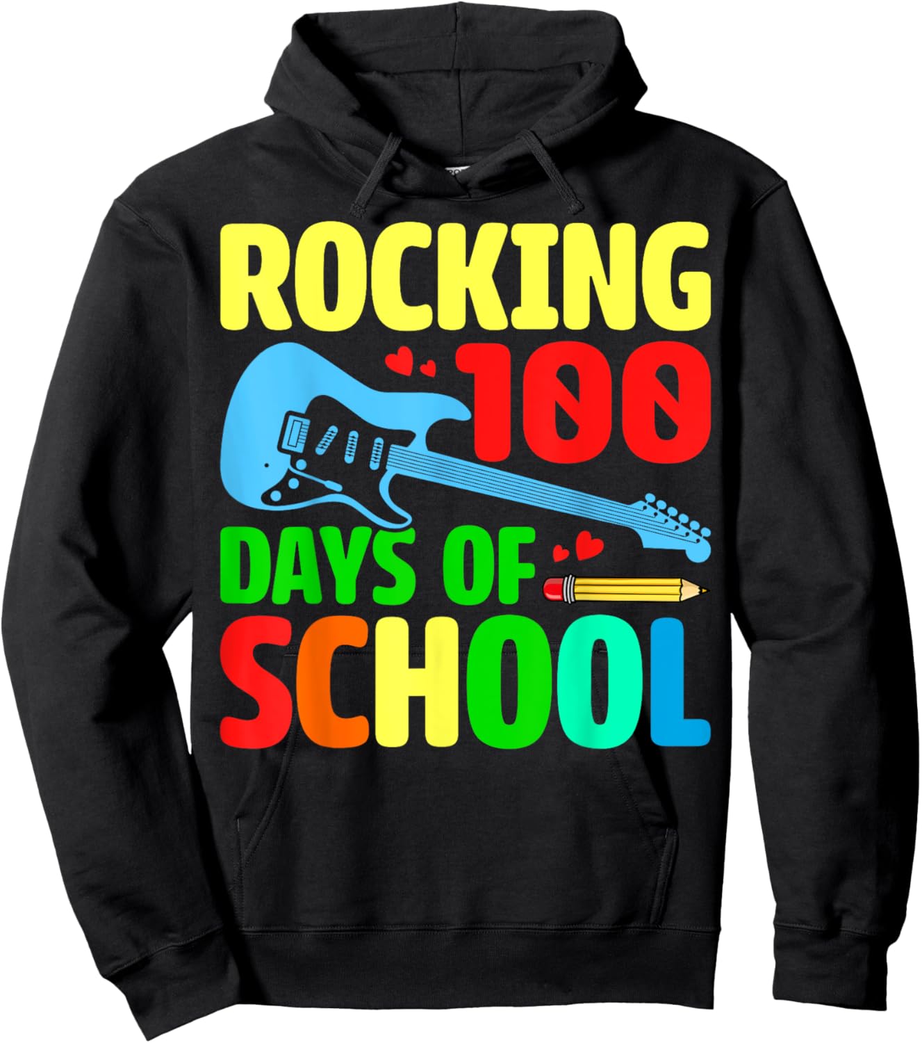Rocking 100 Days of School Music Lover Students Teacher Hoodie - Hoodie | Black