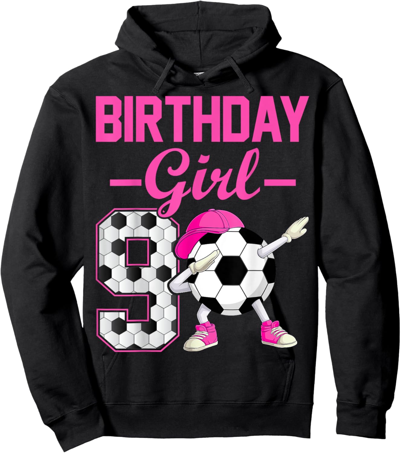Birthday Girl 9 Years Old Dabbing Soccer 9th Birthday Party Hoodie - Hoodie | Black