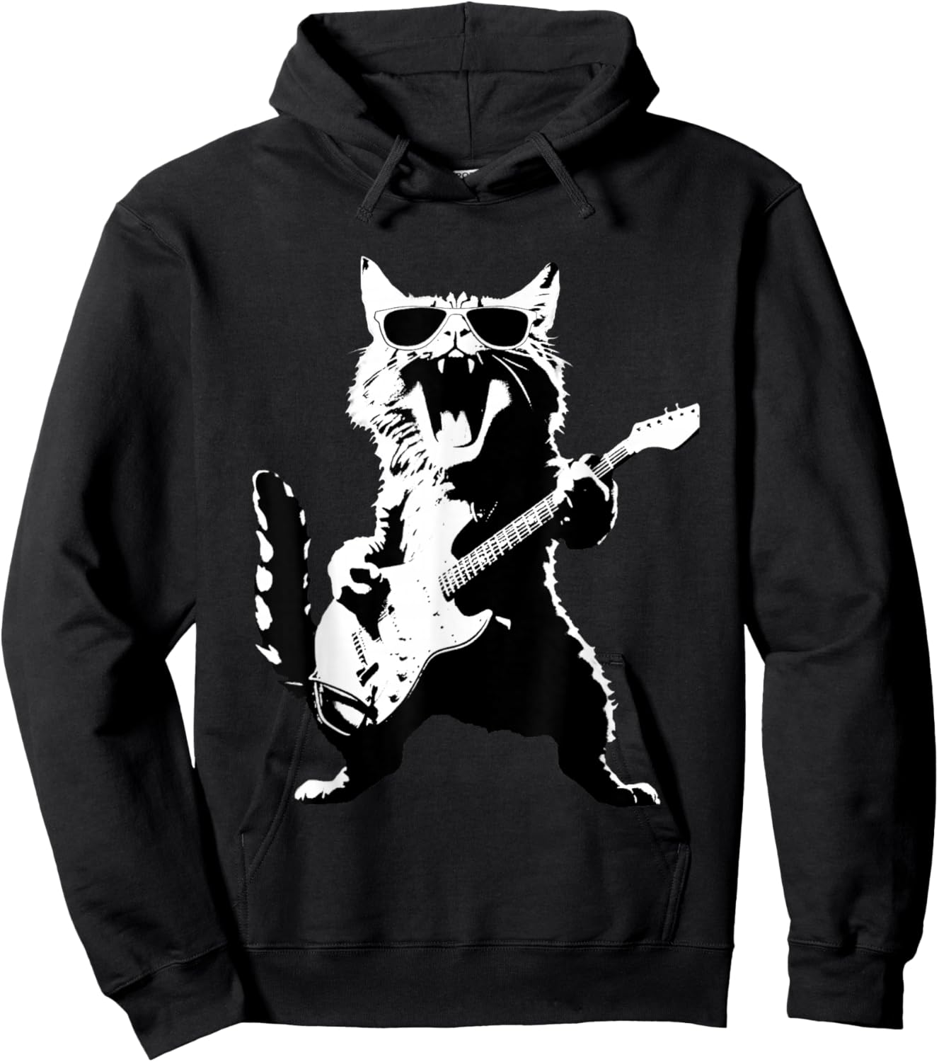 Black Cat Playing Guitar Hoodie - Hoodie | Black