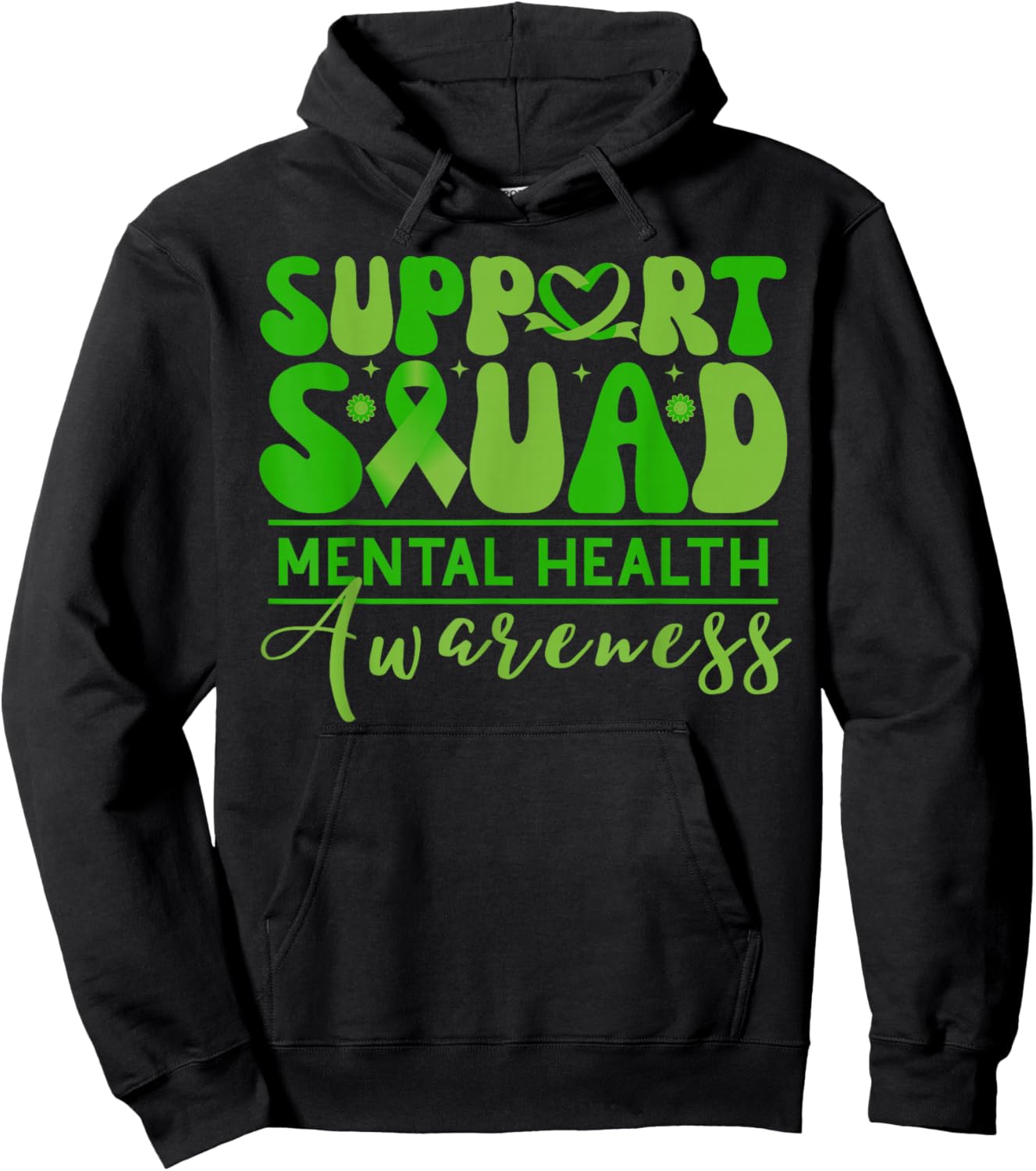 Support Squad Mental Health Awareness Green Ribbon Hoodie - Hoodie | Black