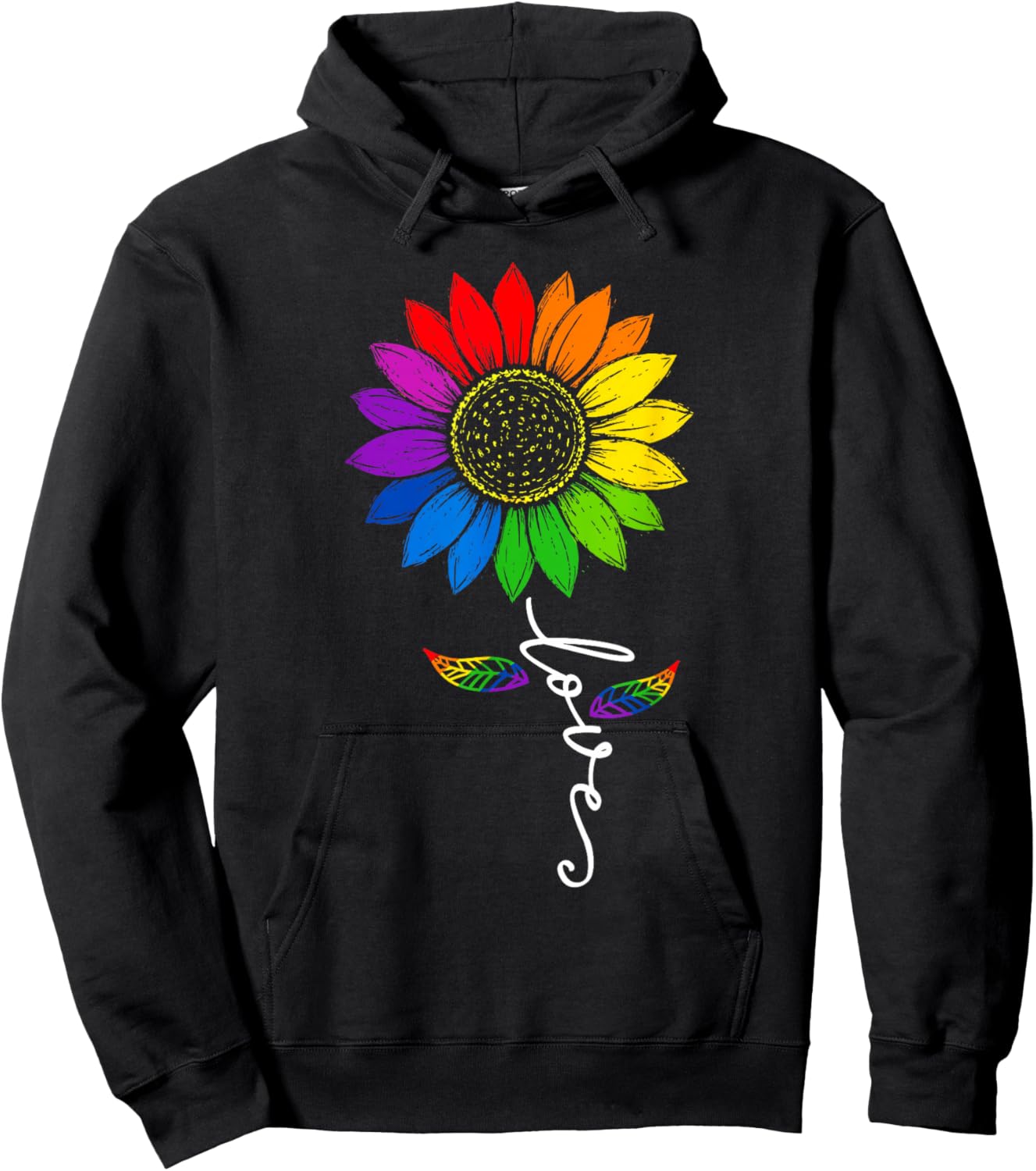 Gay Pride Love Sunflower Rainbow Flag LGBTQ Ally LGBT Hoodie - Hoodie | Black