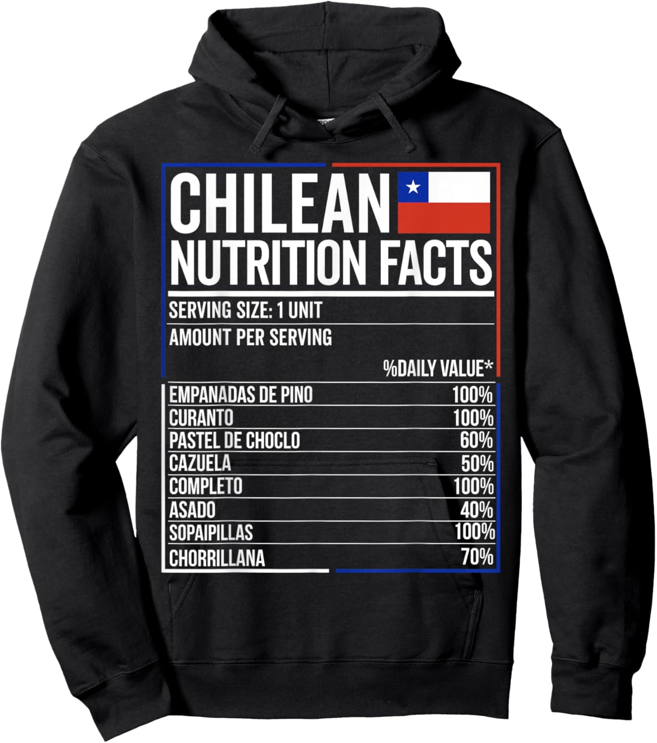 Chile Nutrition Facts Flag Food Camiseta Chilean Chileno Hoodie - Hoodie | Black