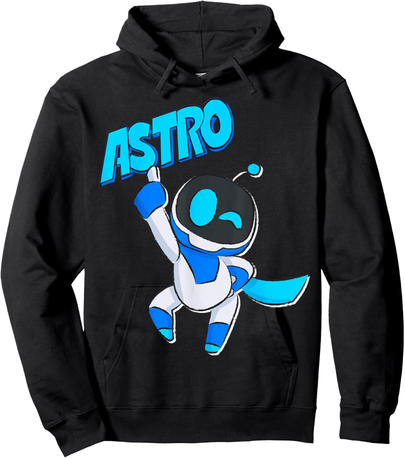 Astrobot Astro Blue Bold Font Classic Super Pose with Cape Hoodie - Hoodie | Black