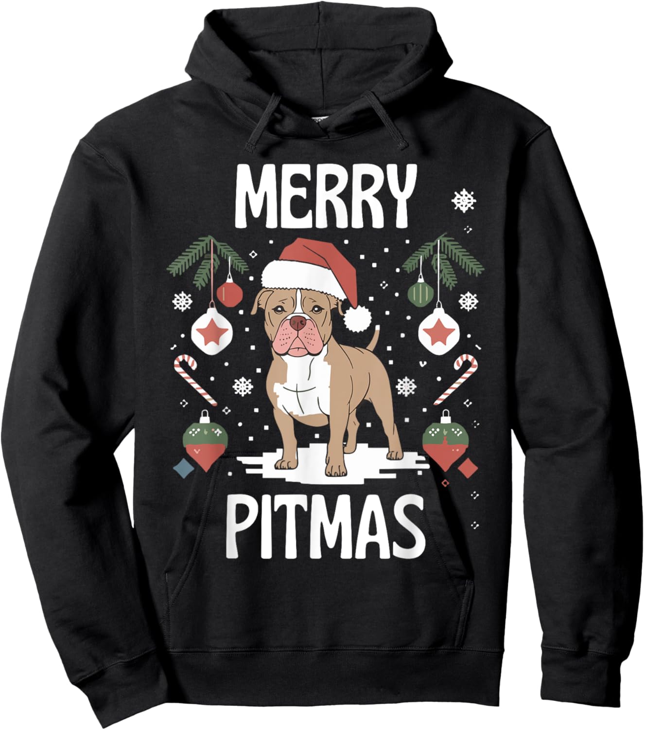 Merry Pitmas Funny Matching Christmas Pajamas Pitbull Dog Hoodie - Hoodie | Black