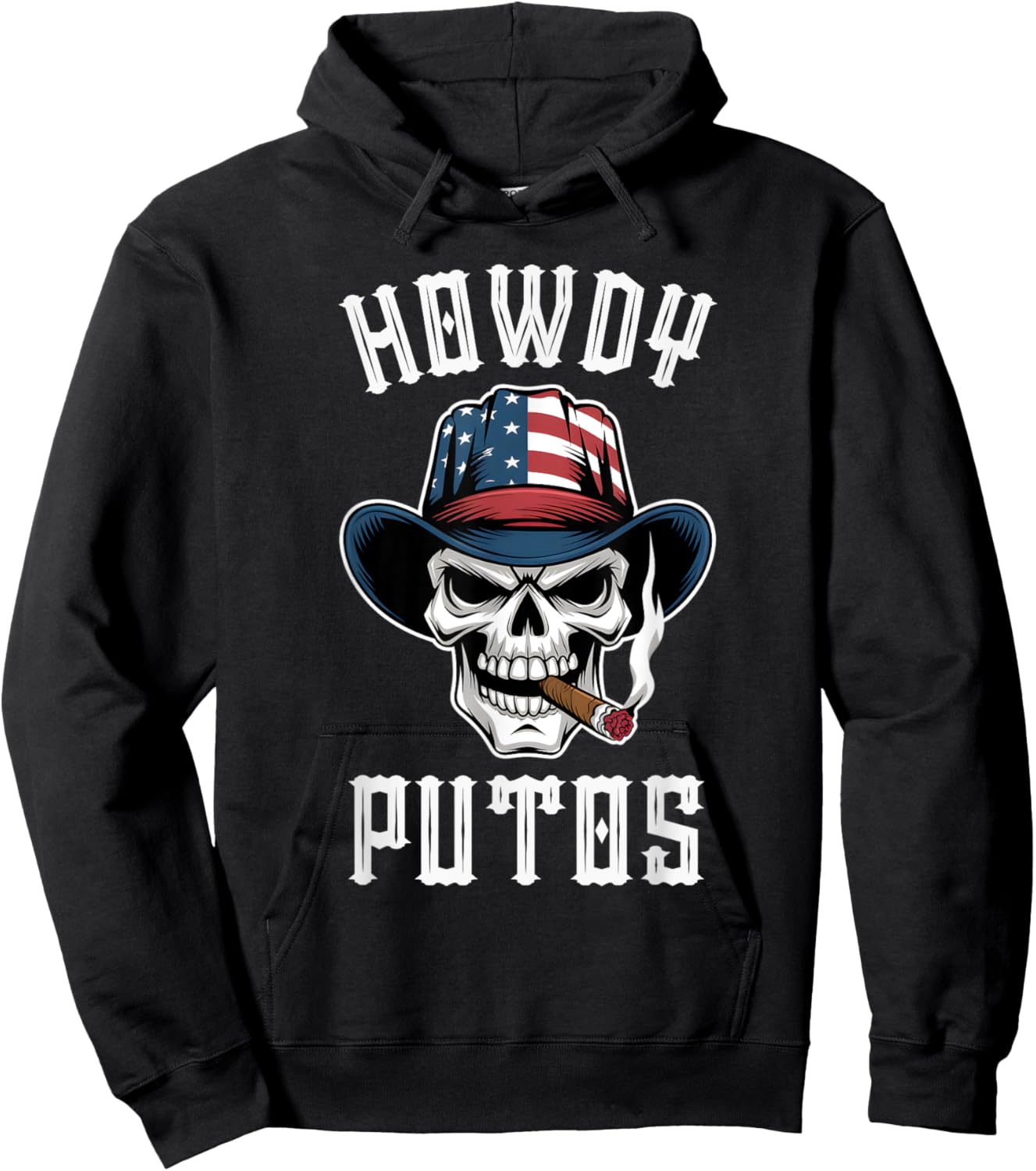 Howdy Putos Funny Retro Vintage Western Cowboy Skull Hoodie - Hoodie | Black