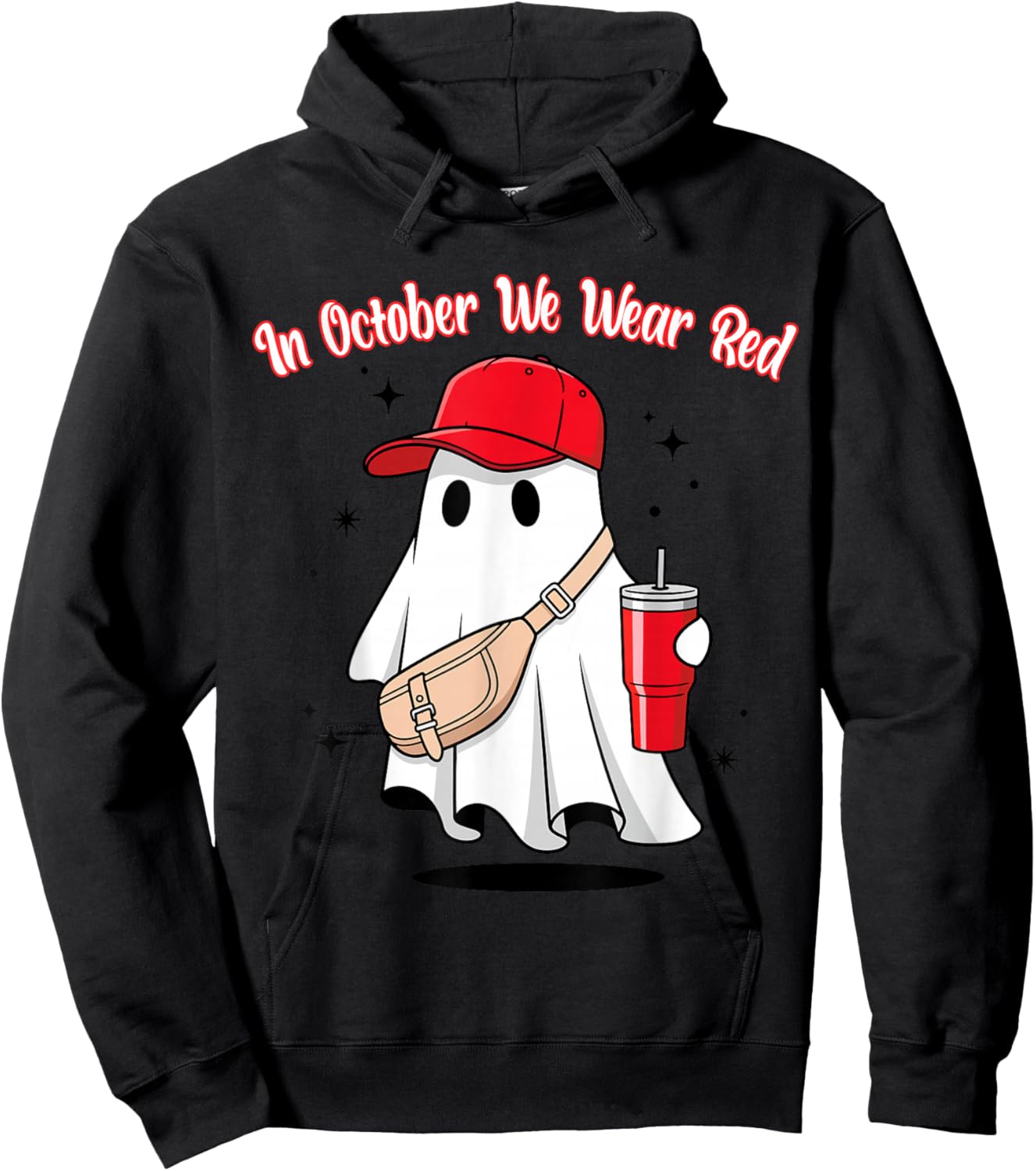 in October We Wear Red October Funny Ghost with Baseball Hat Hoodie - Hoodie | Black