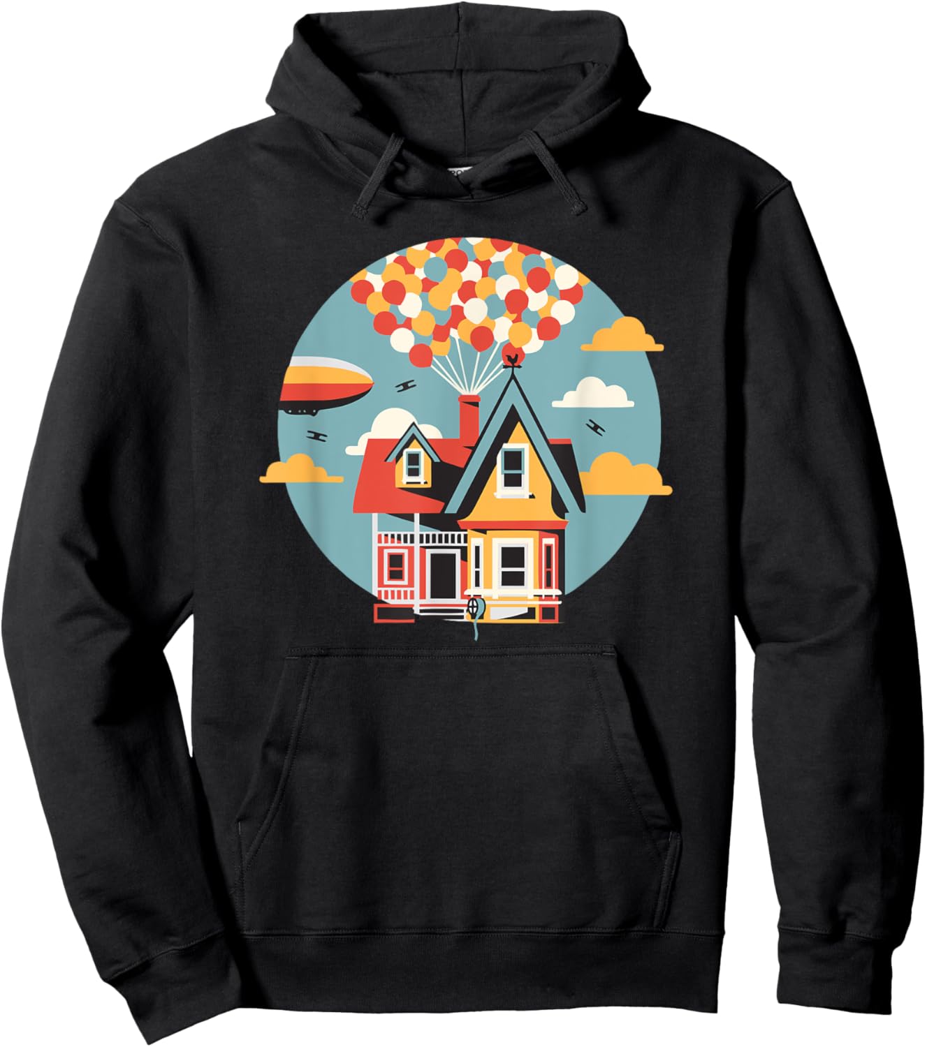 House Going Up, Balloons, Adventure is Out There, Retro Hoodie - Hoodie | Black
