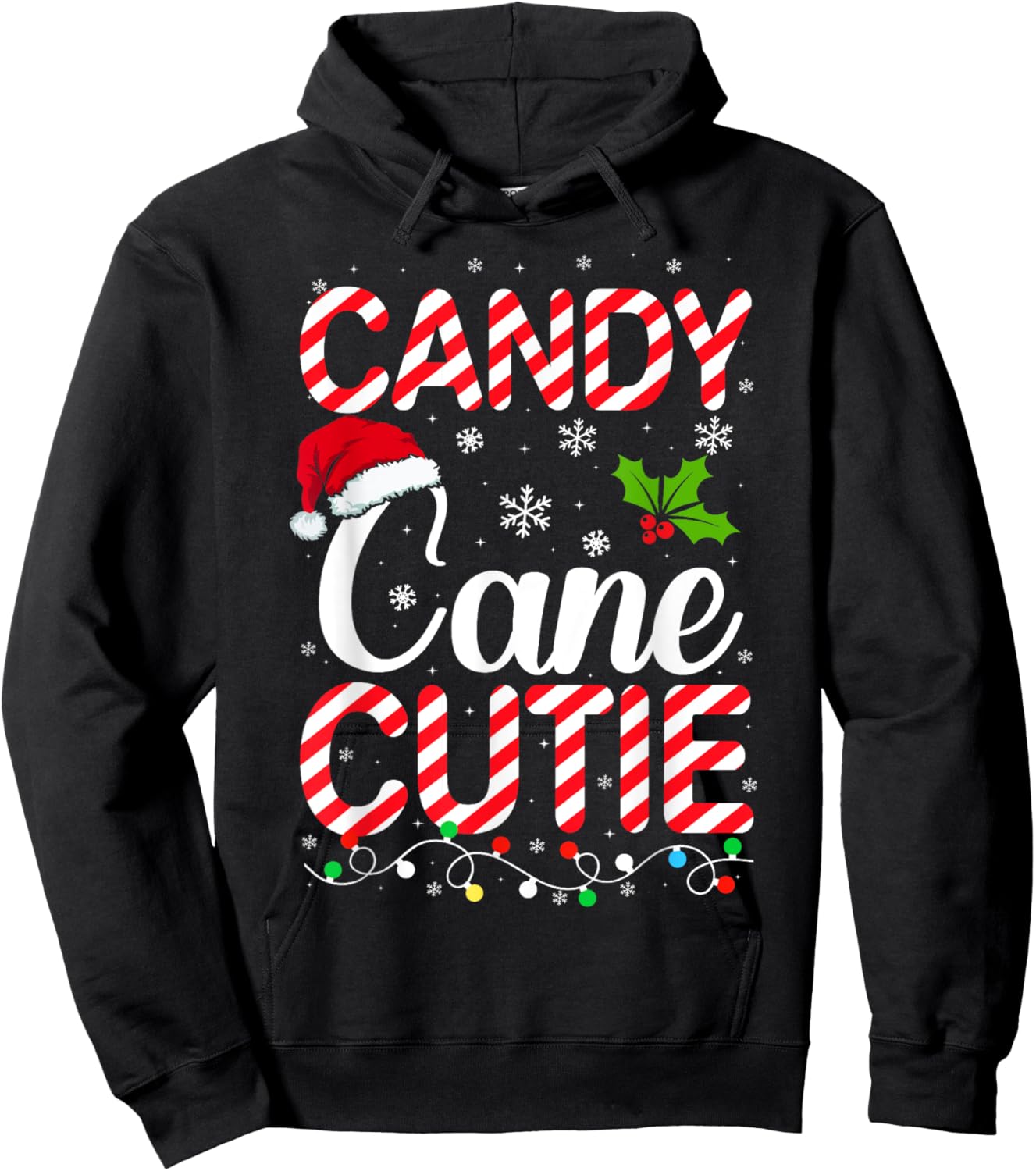 Candy Cane Cutie Cute Funny Christmas Xmas Candy Lover - -Adults, Kids - Black - Short Sleeve - - Holiday Hoodie - Hoodie | Black